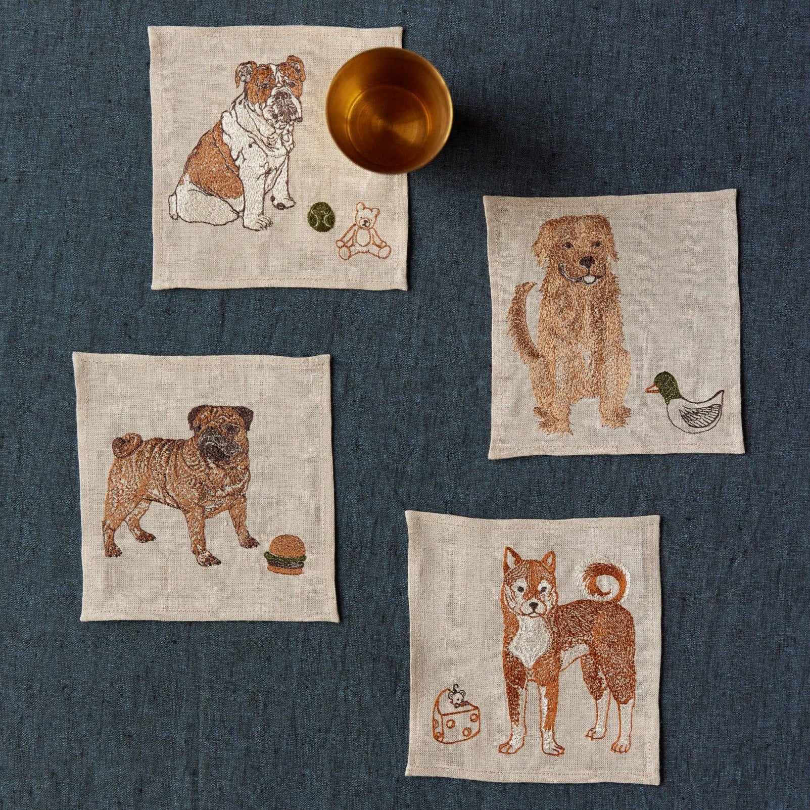 Dogs and Toys Cocktail Napkin Set -set of 4