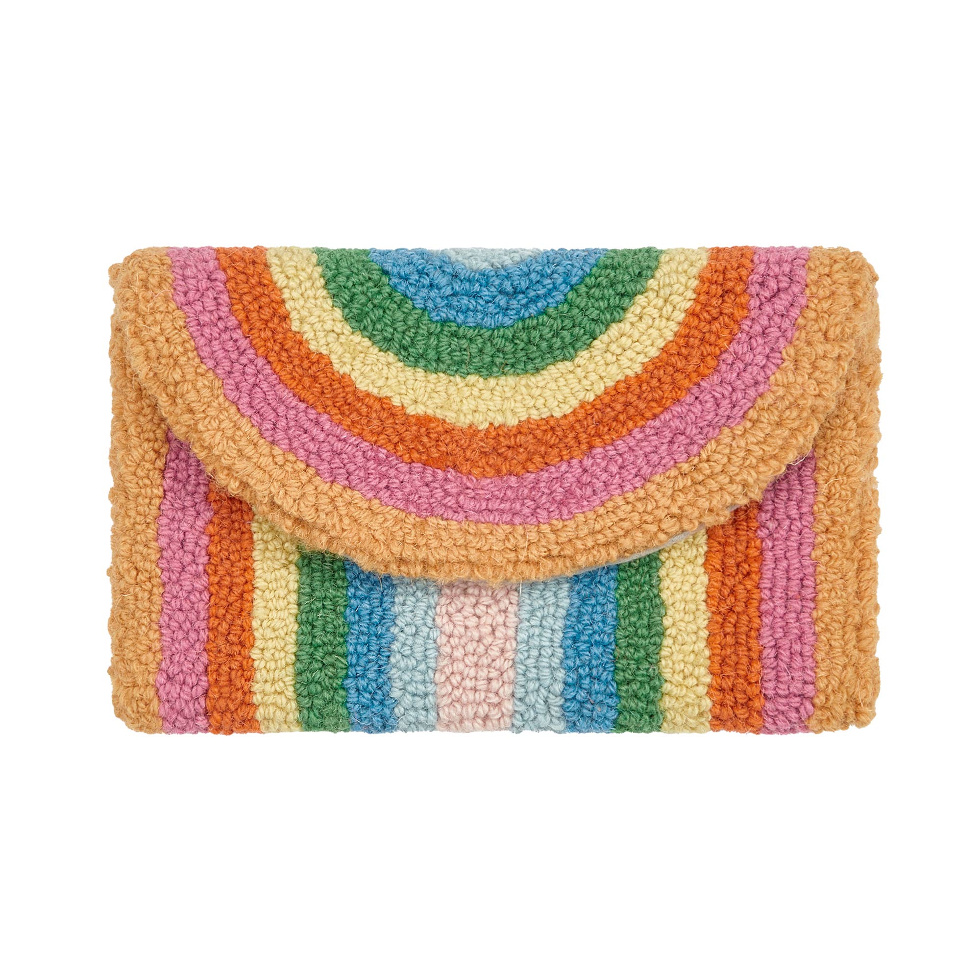 Colorful striped clutch bag on a white background