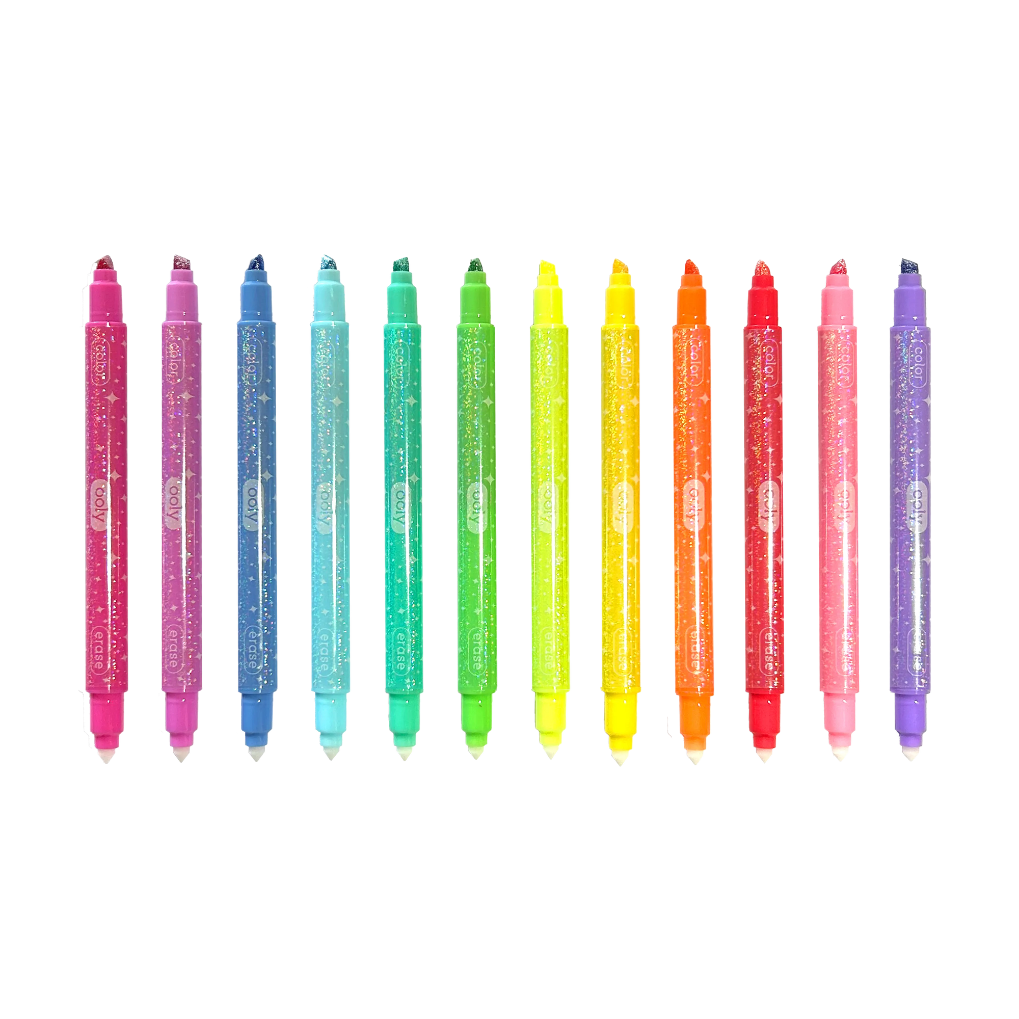 Set of colorful markers on a white background