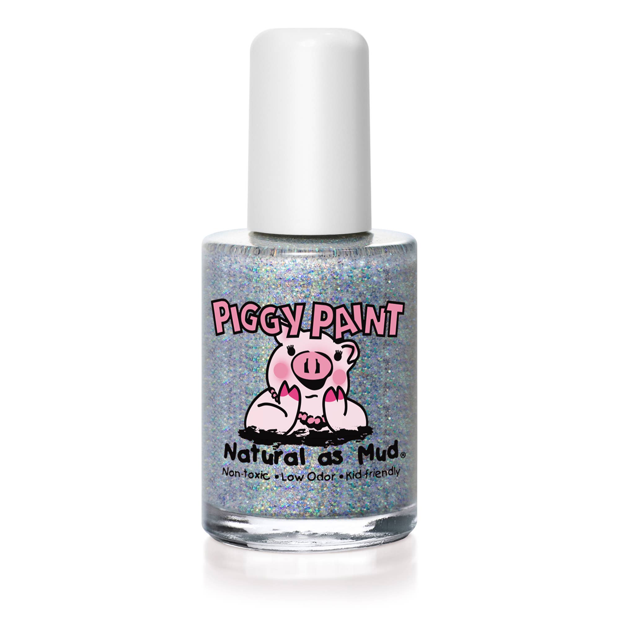 Piggy Paint nail polish bottle with glittery finish on a white background
