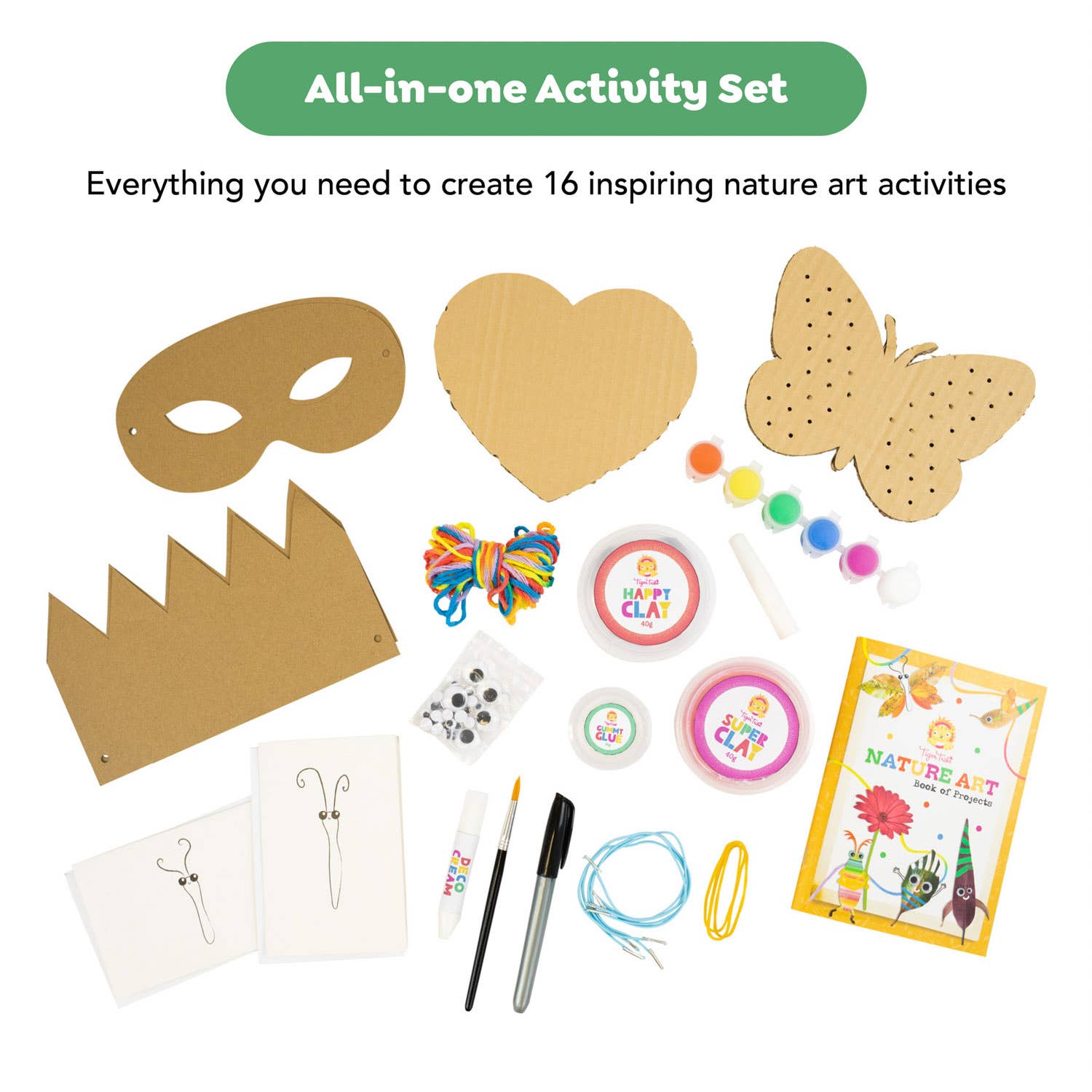 All-in-one activity set with nature-themed items on a white background