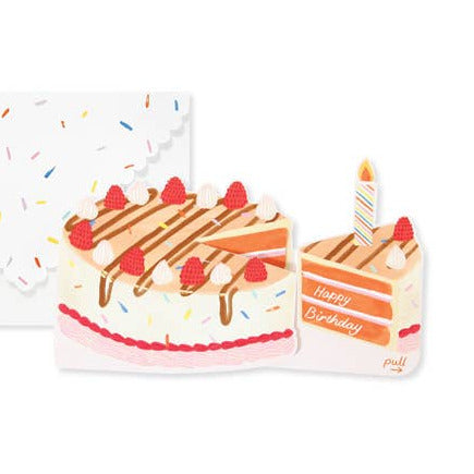 Greeting card with a birthday cake design on a white background