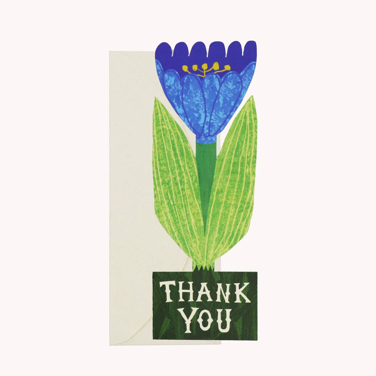 Card with a blue flower illustration and 'Thank You' text on a white background