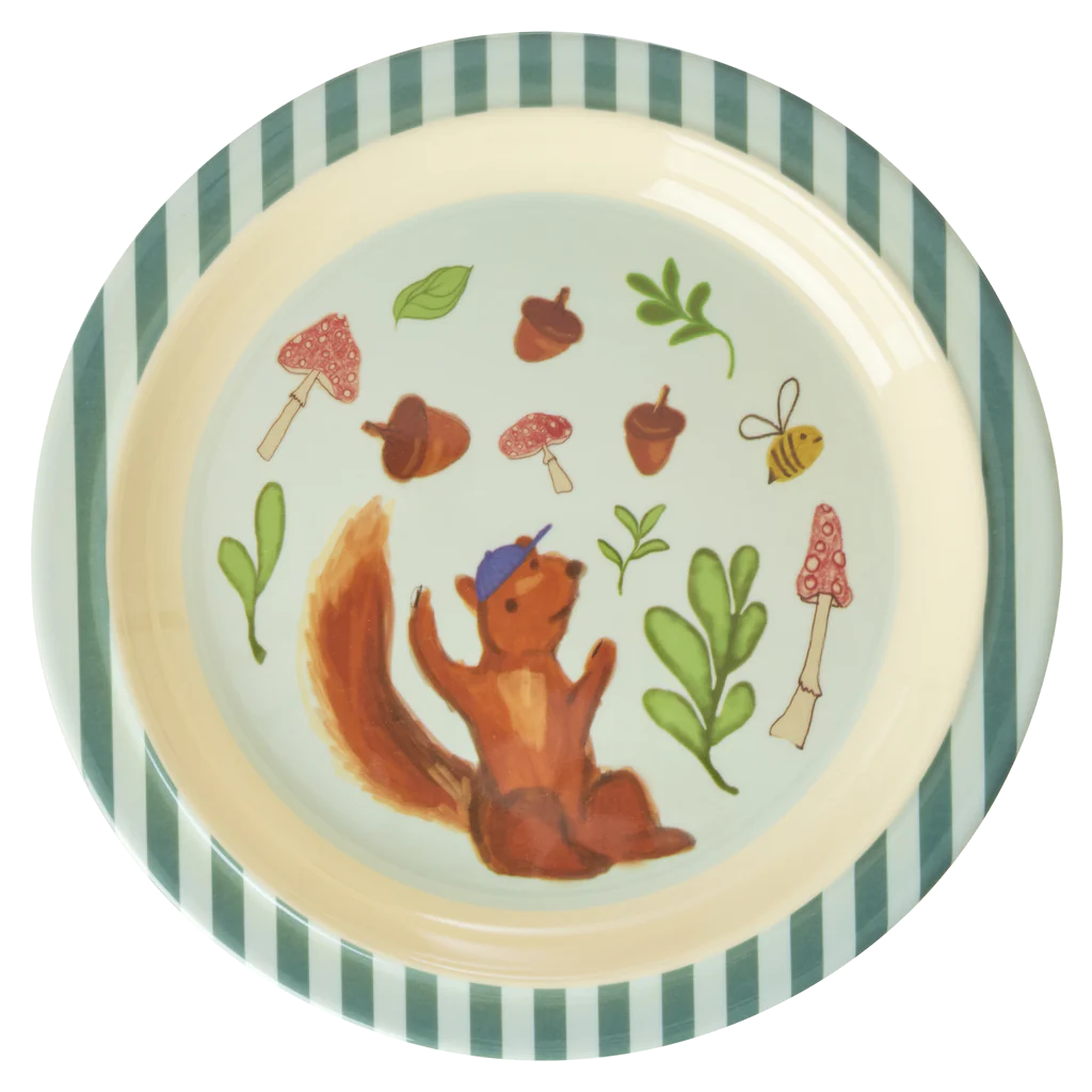 Melamine Kids Plate - Blue Happy Forest Print