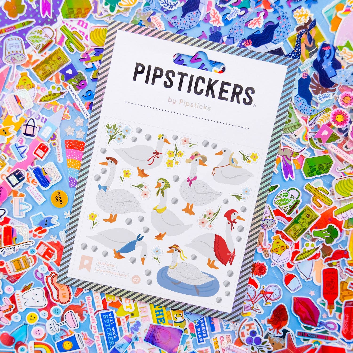Pack of PipStickers with illustrated swans on a colorful background
