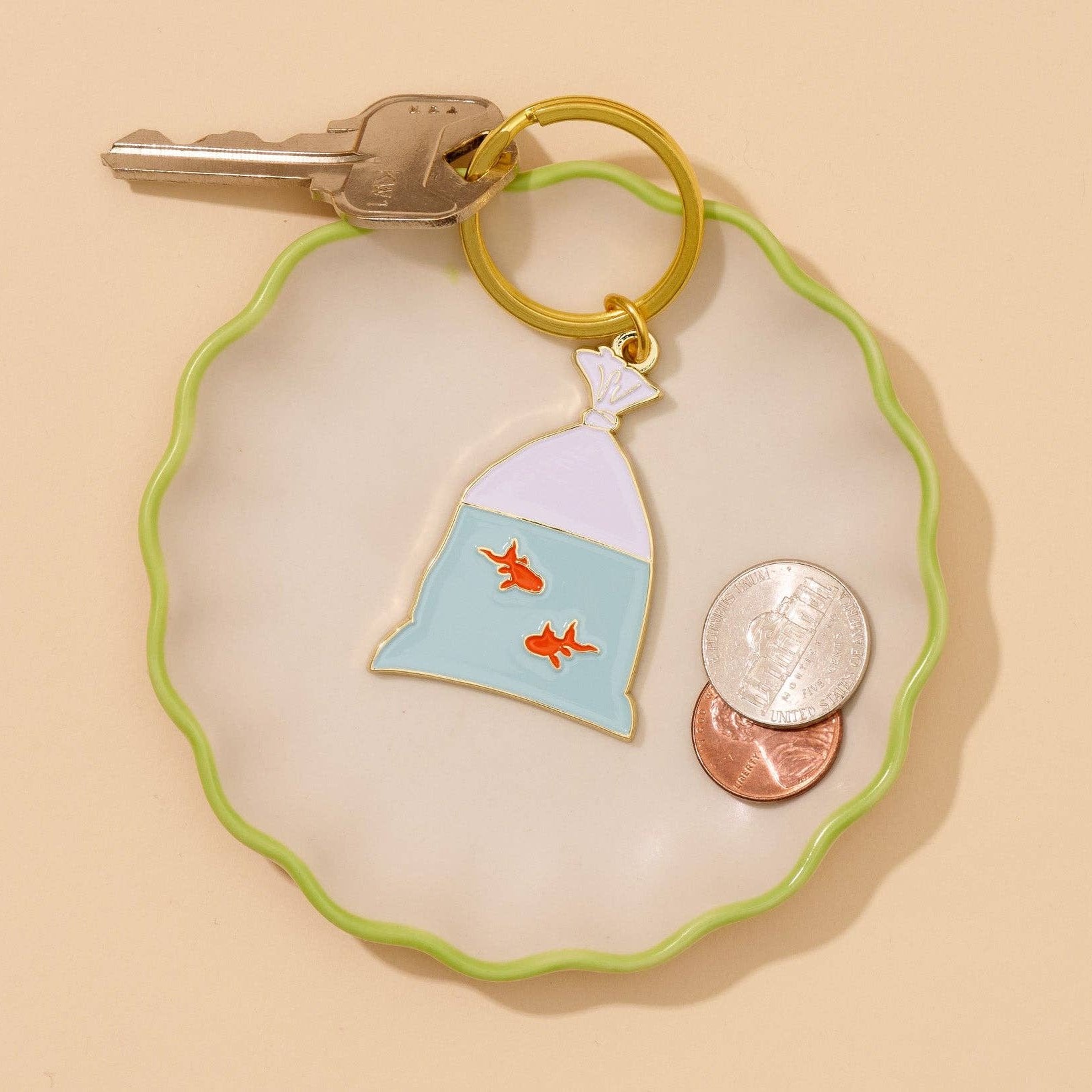 Goldfish in a Bag Enamel Keychain