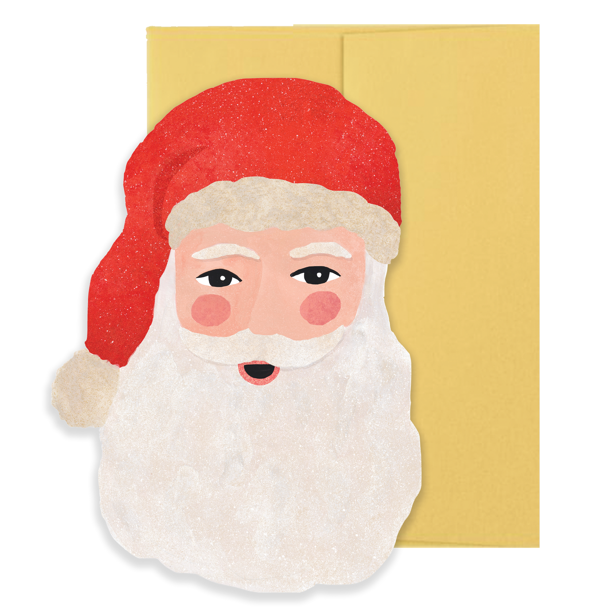 Card with a stylized illustration of Santa Claus on a yellow background