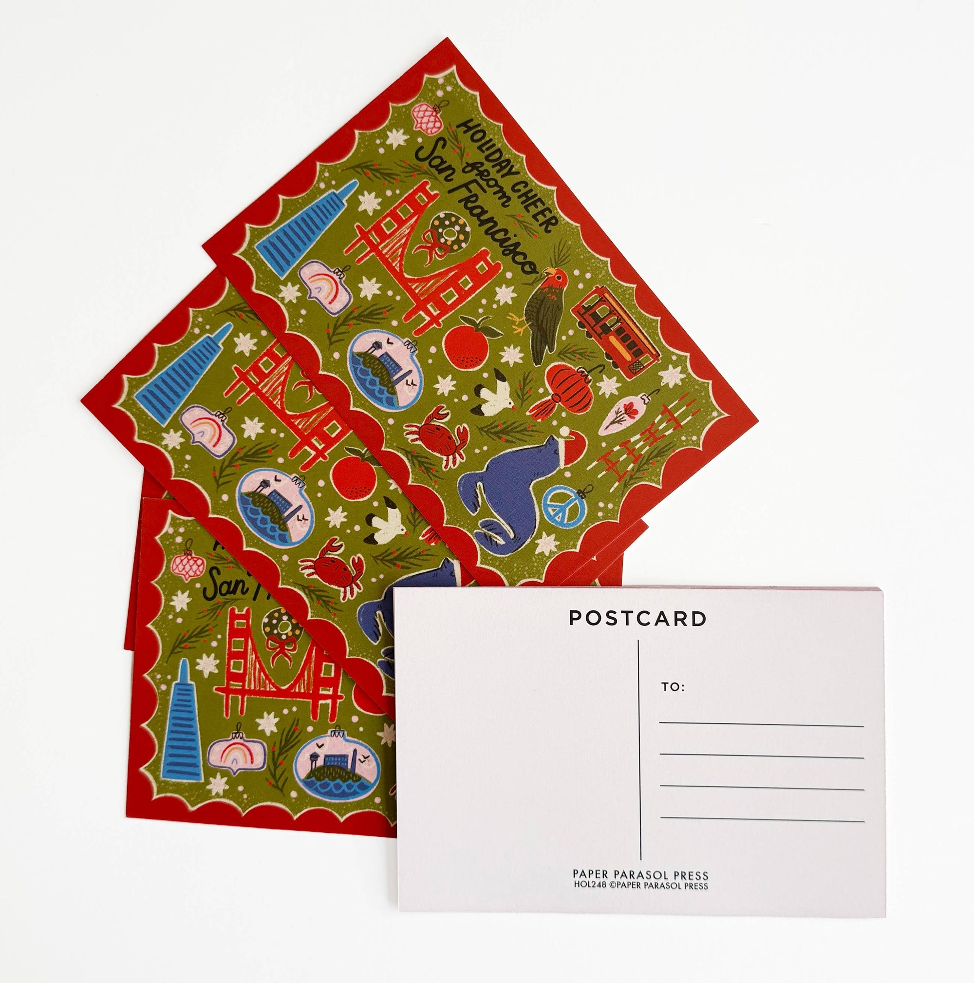 San Francisco Holiday Festive Illustrated Postcard -8pk