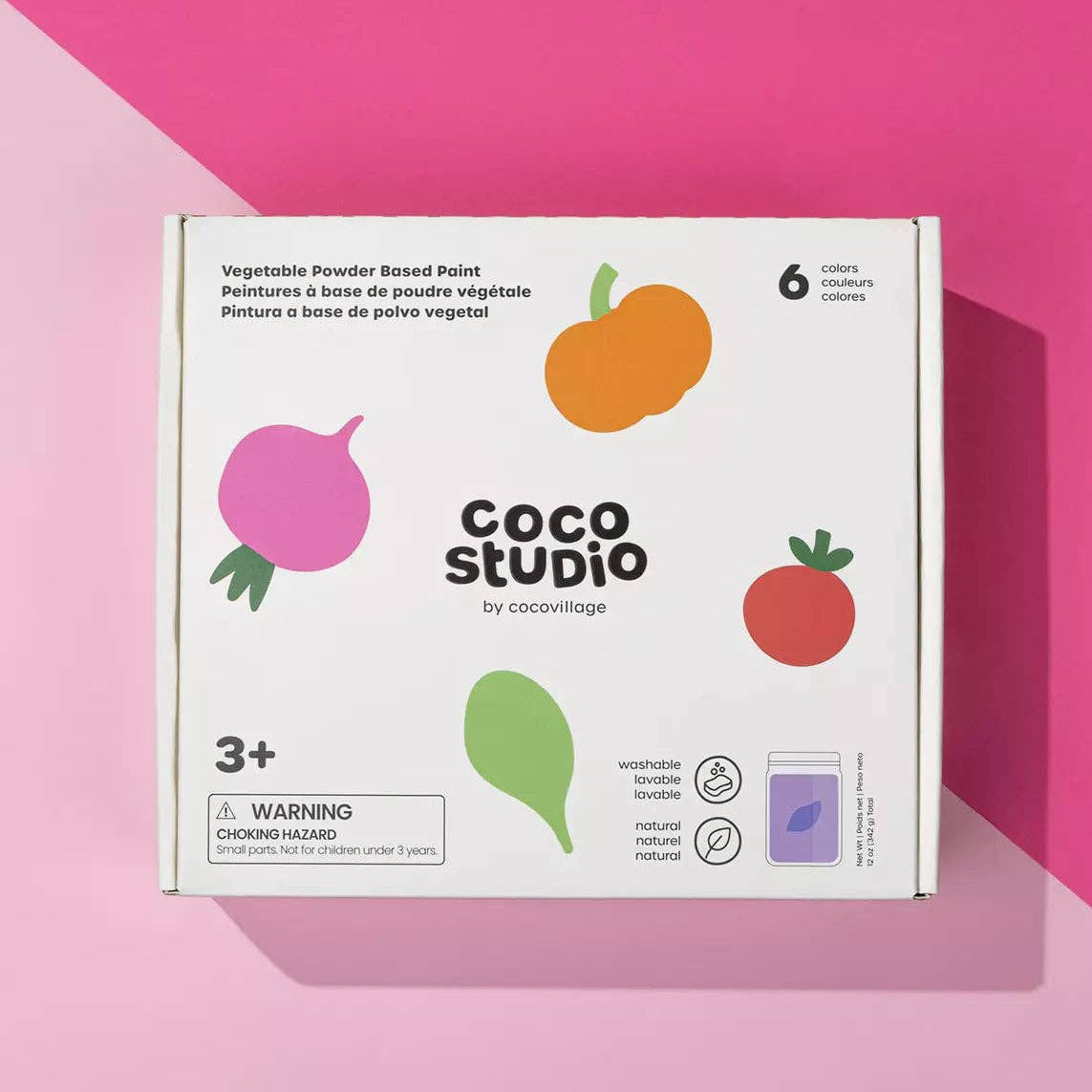 Coco Studio by cocovillage product packaging on a pink background