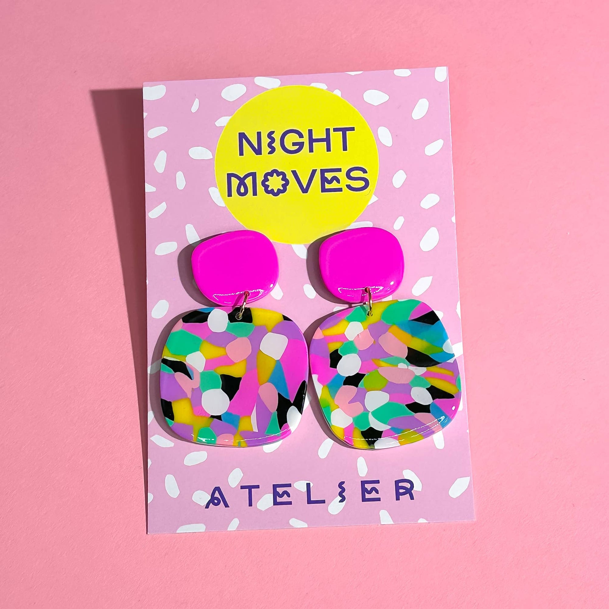 Pink Dot Abstract Bubble Earrings