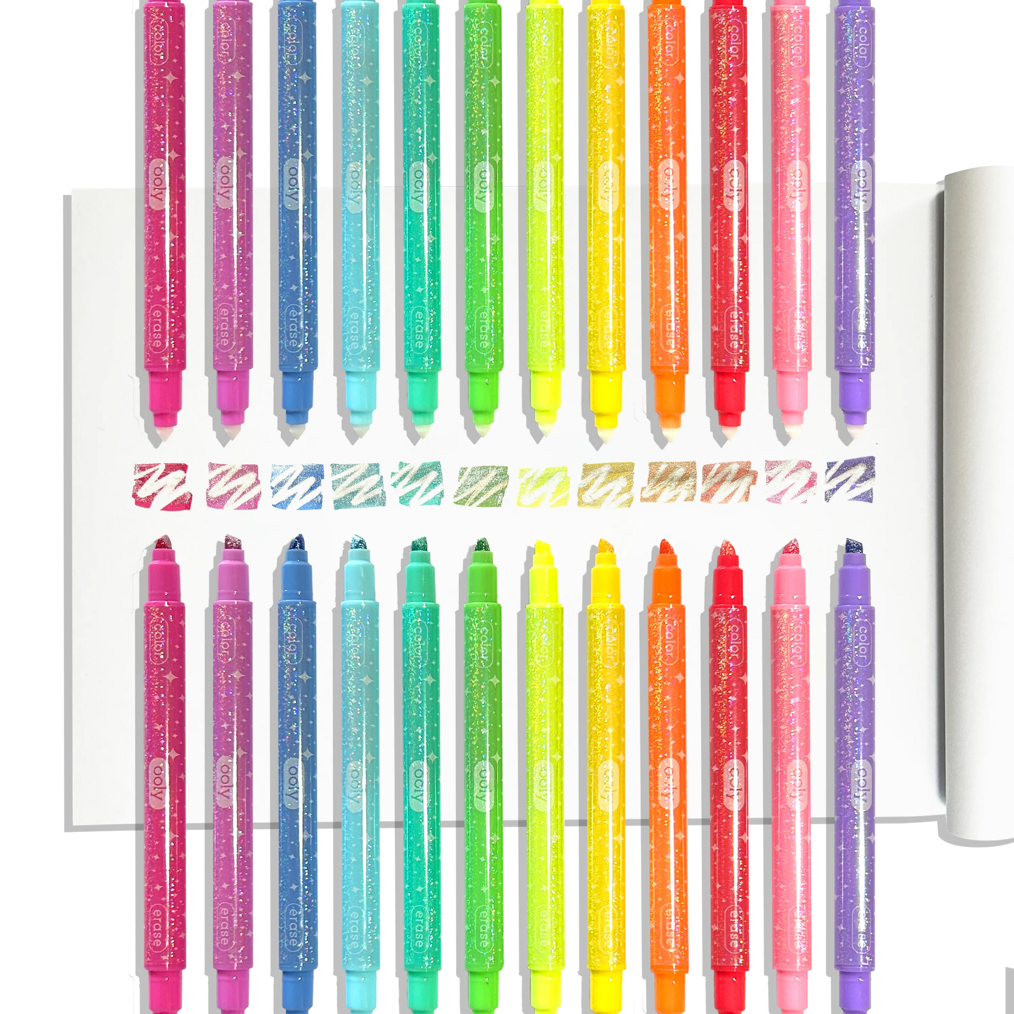 Set of colorful markers with a white background