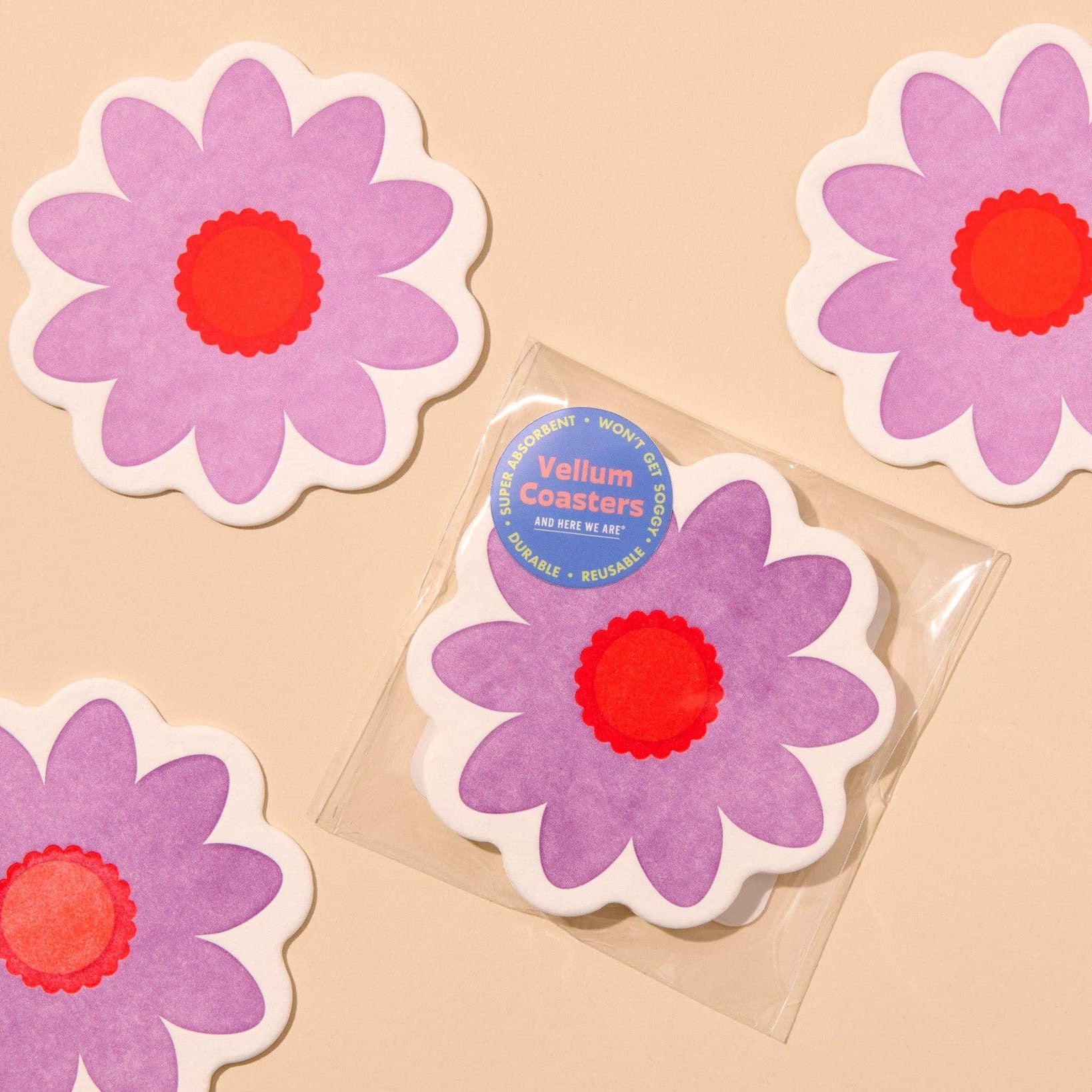 Letterpress Reusable Vellum Coasters—Blume Lilac
