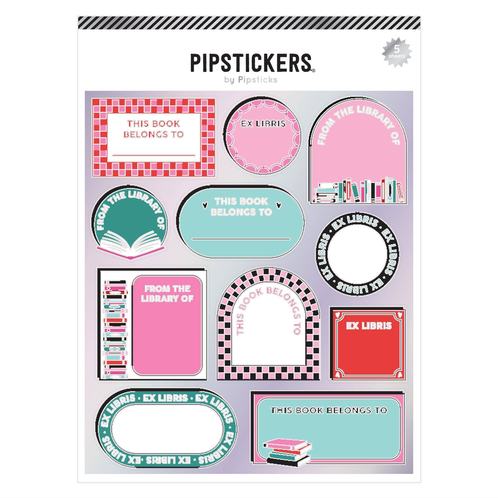 Set of bookplate stickers by PipStickers on a white background
