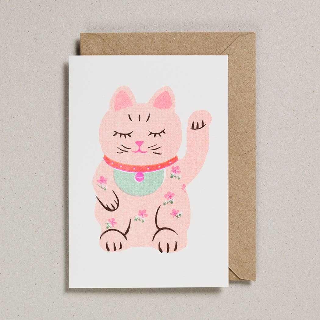 Riso Papercut Cards - Lucky Cat