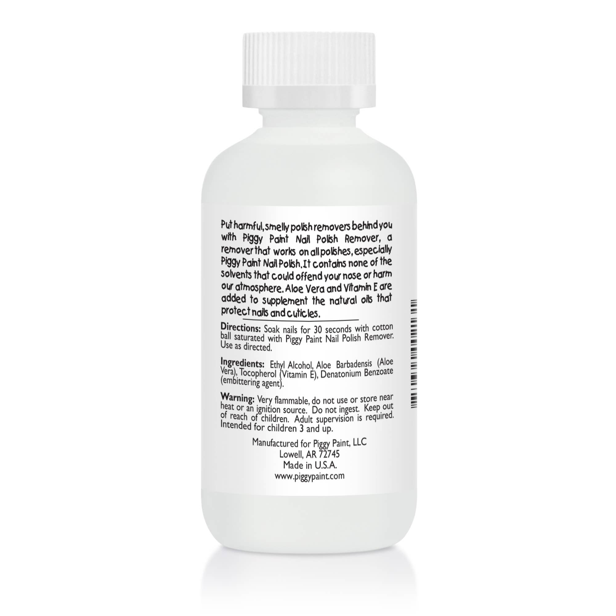 Bottle of nail polish remover with label on a white background