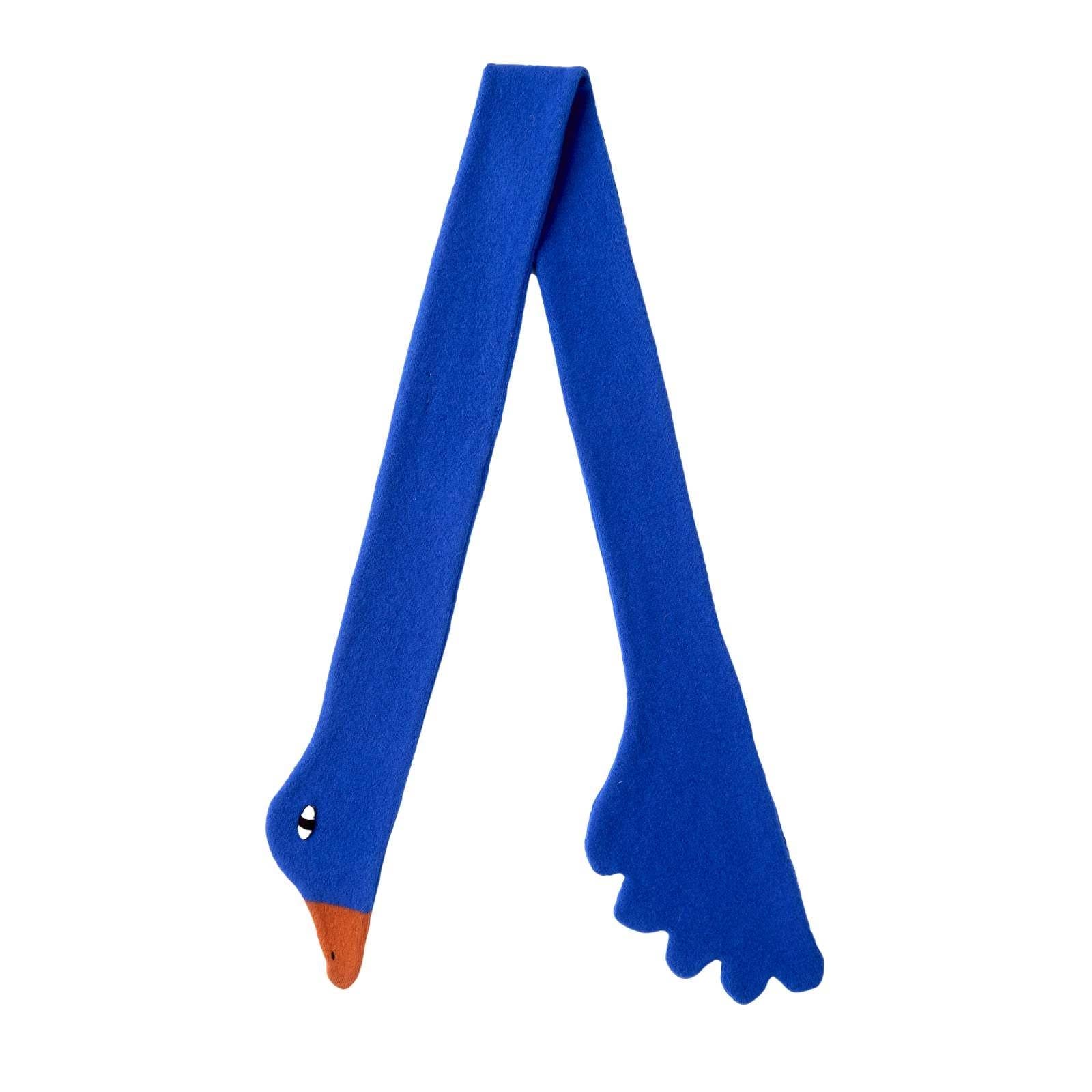 Blue scarf with a unique design on a white background