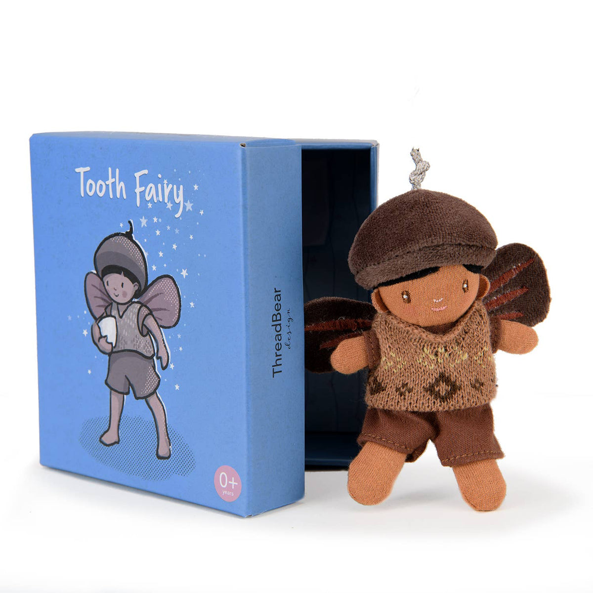Tooth fairy plush toy with packaging on a white background