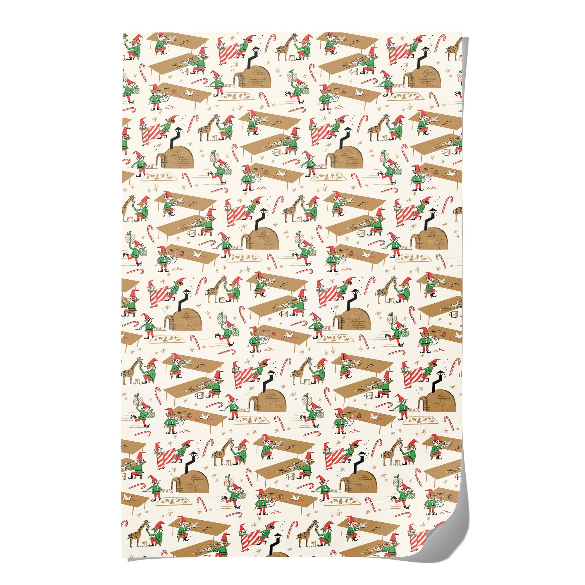 Patterned paper with Christmas elves and reindeer on a white background