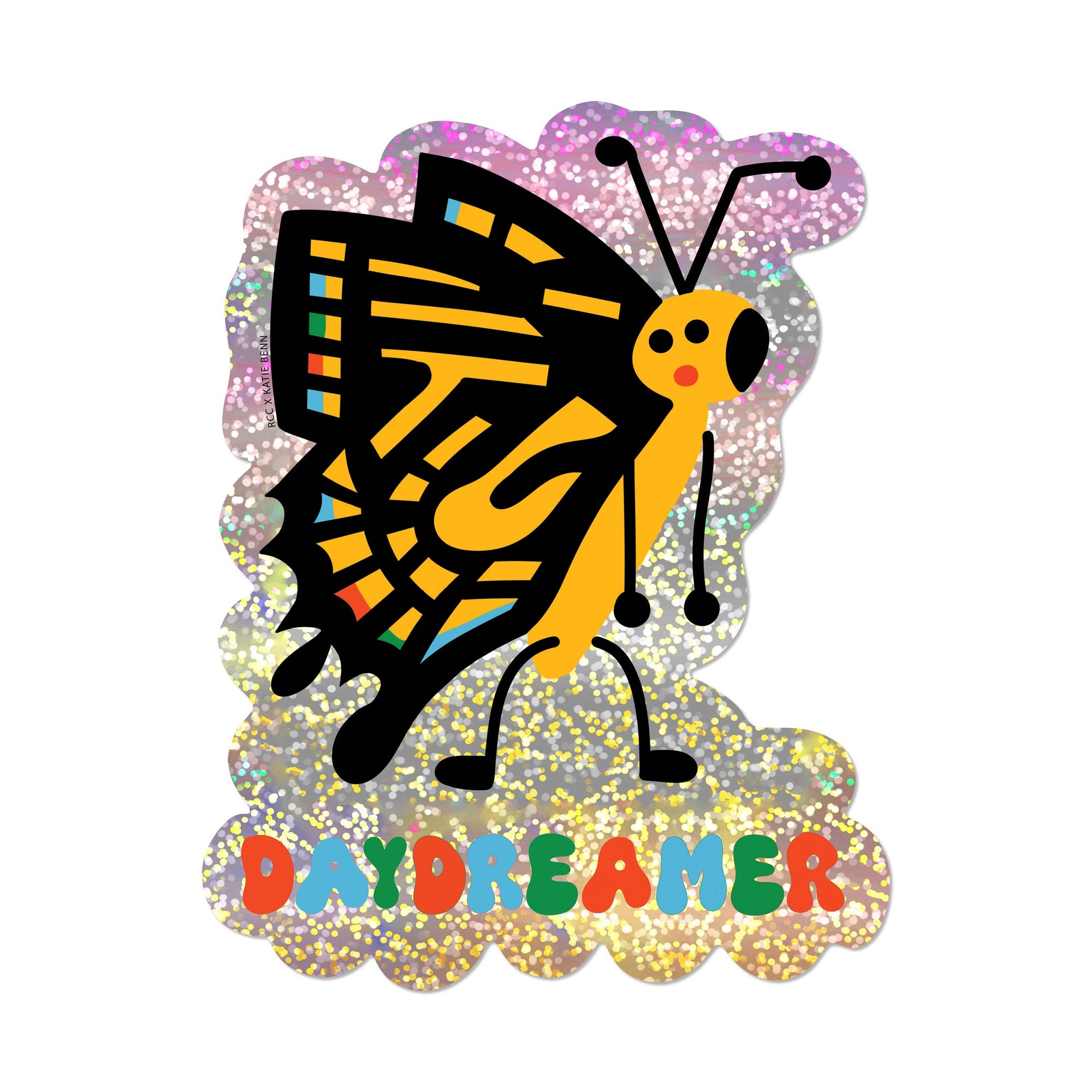 Butterfly character with 'DAYDREAMER' text on a colorful background