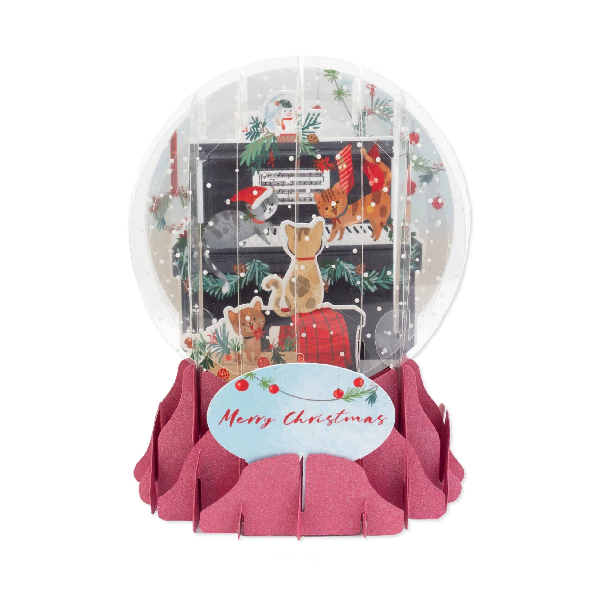 Christmas-themed snow globe with festive design on a white background