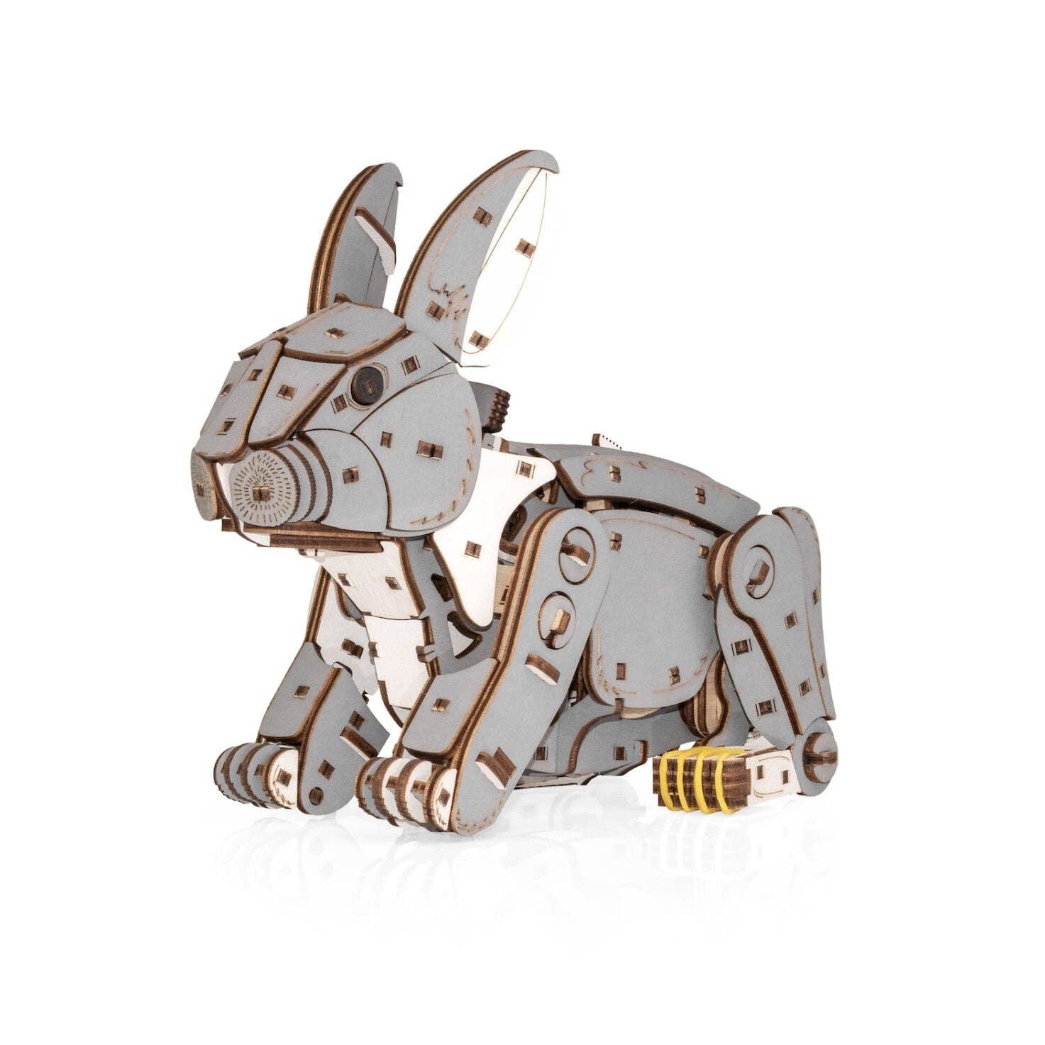 Mechanical rabbit model on a white background