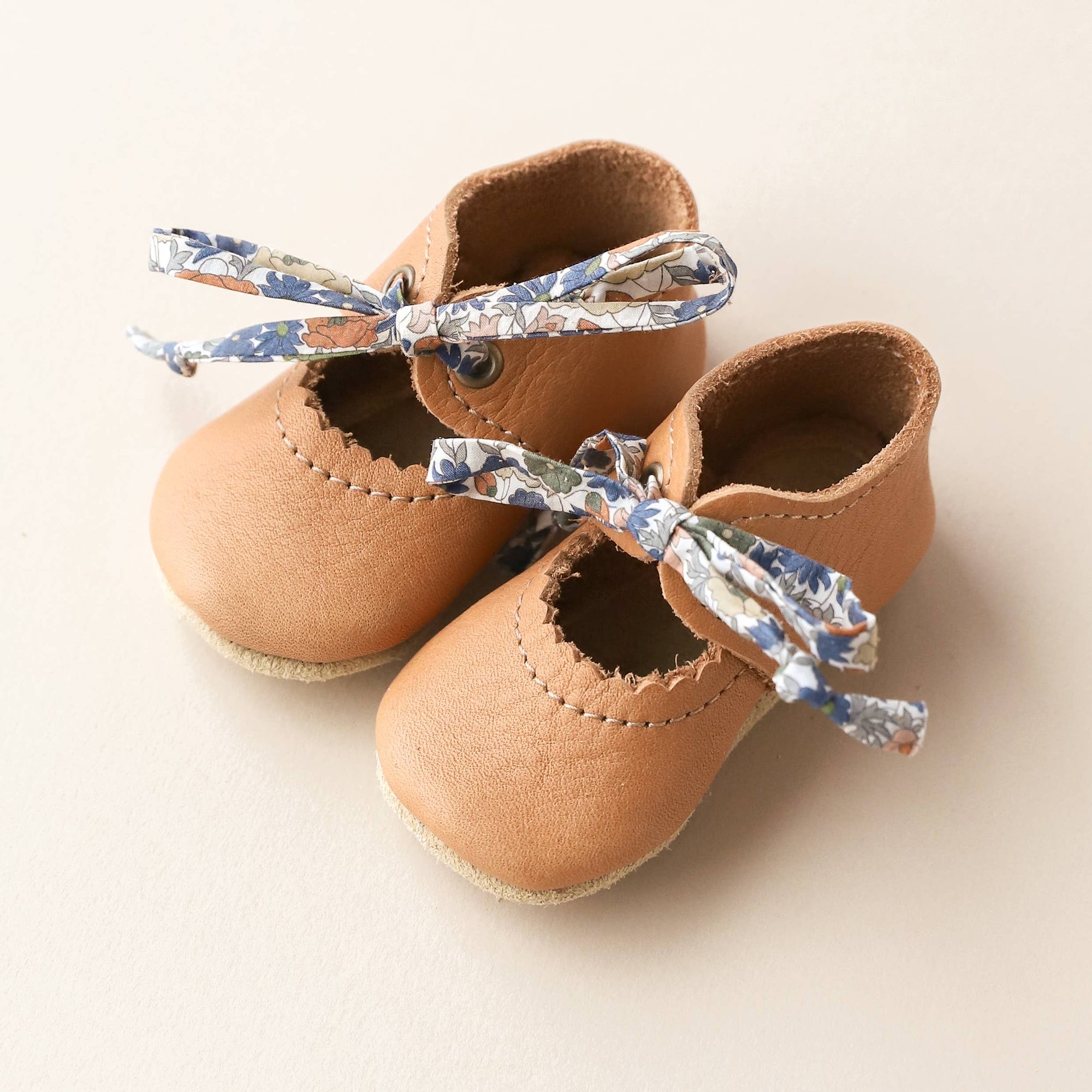 Tie Baby Mary Janes in Caramel