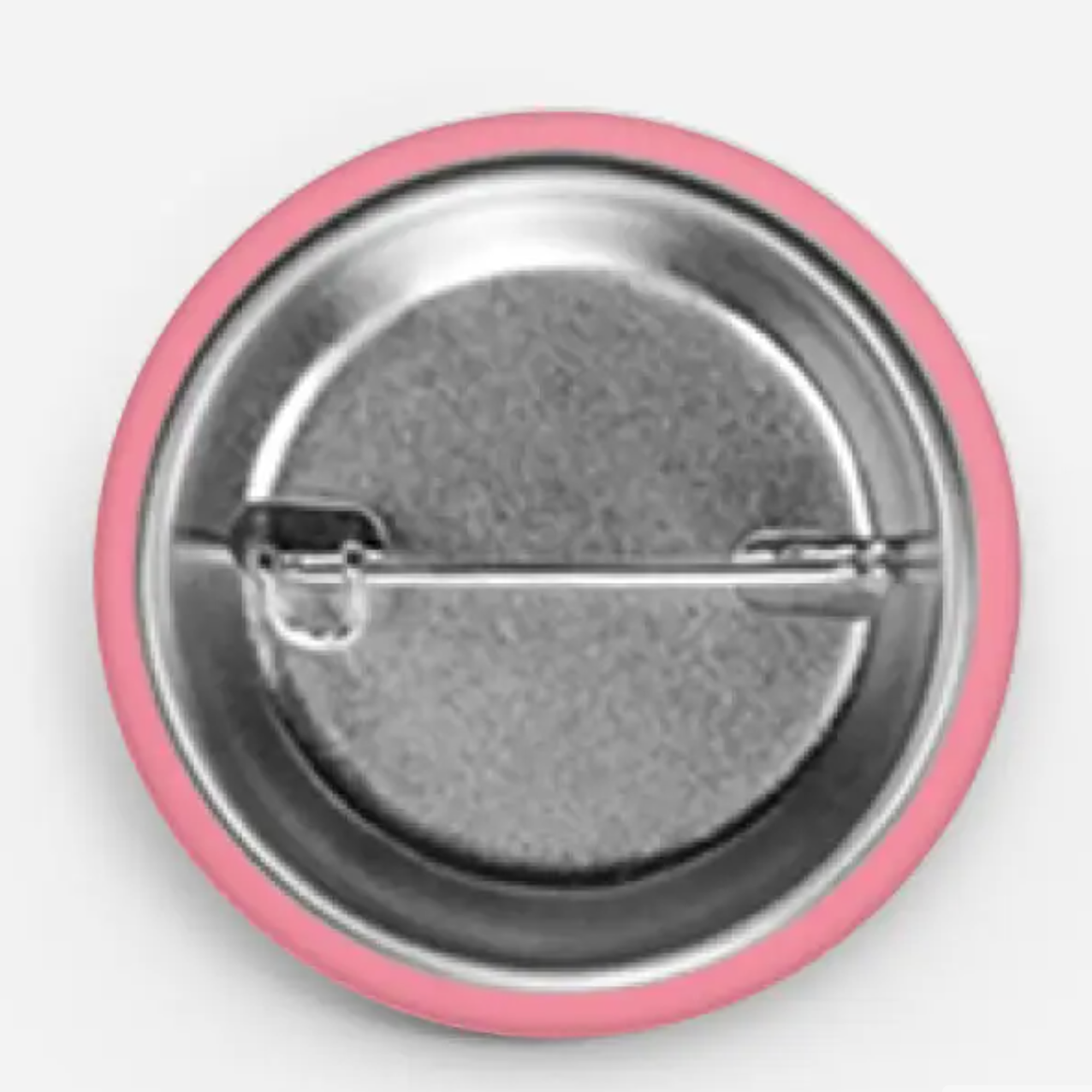 Button badge with pink rim on a white background