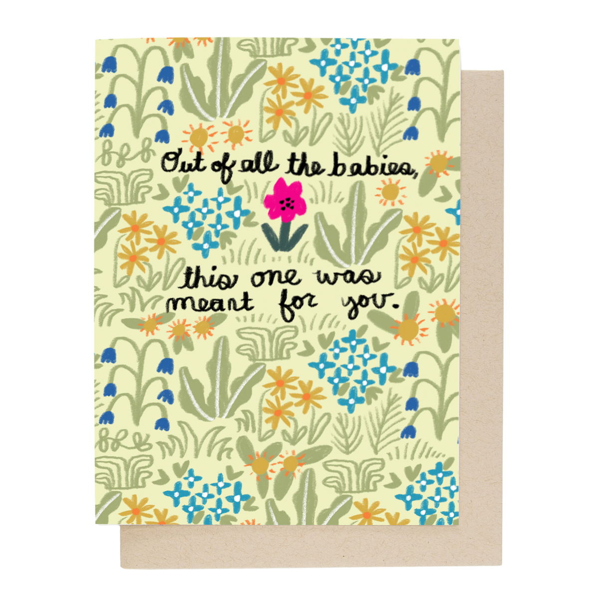 Greeting card with floral pattern and text on a white background