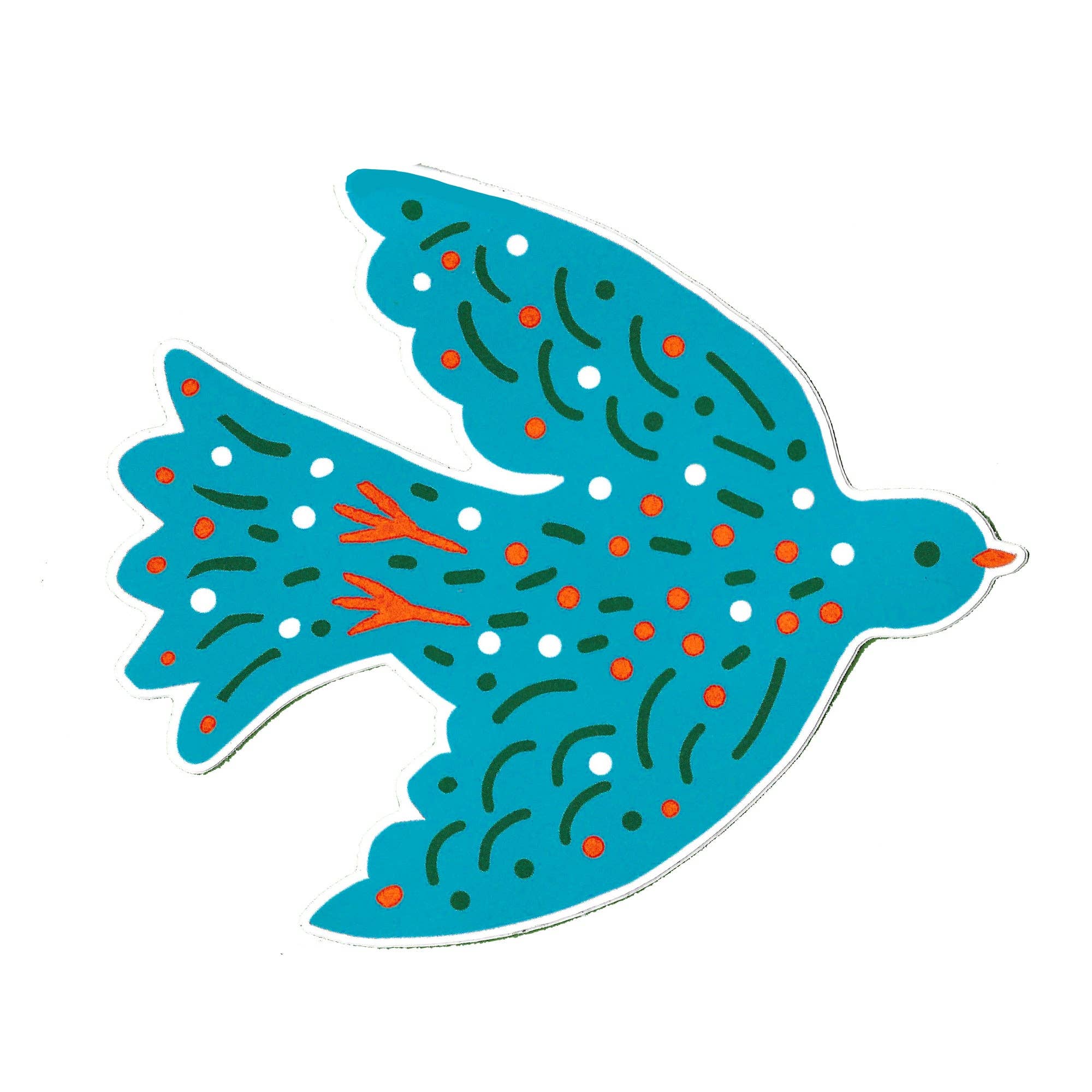 Illustration of a blue bird with red and green accents on a white background