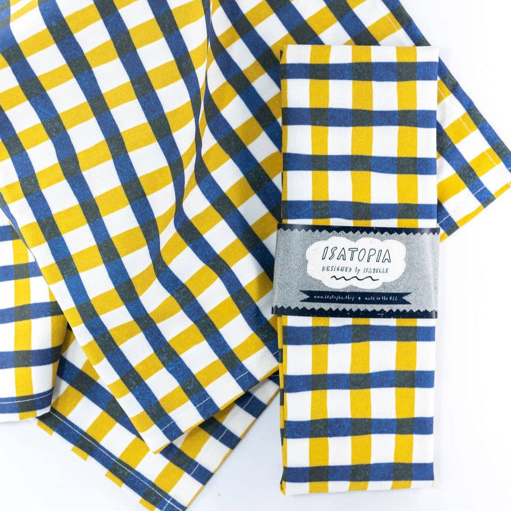 Picnic Tea Towel -mustard & navy