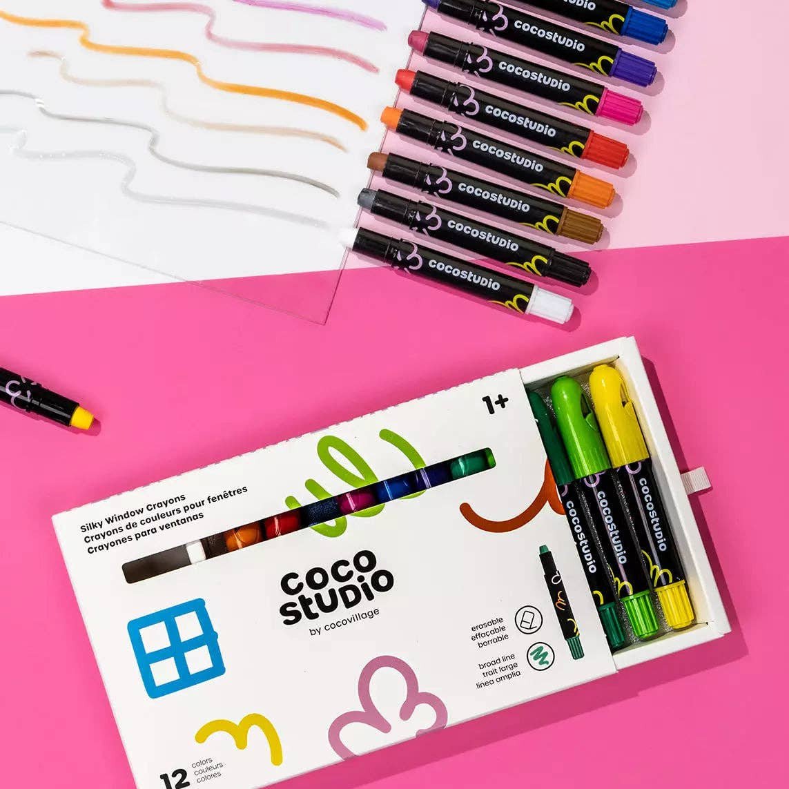 Erasable Silky Window Crayons - 12 colors
