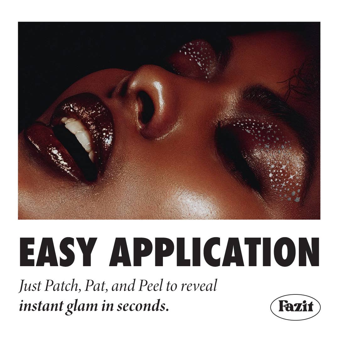 Advertisement for Fazit makeup product with close-up of lips and text about easy application.