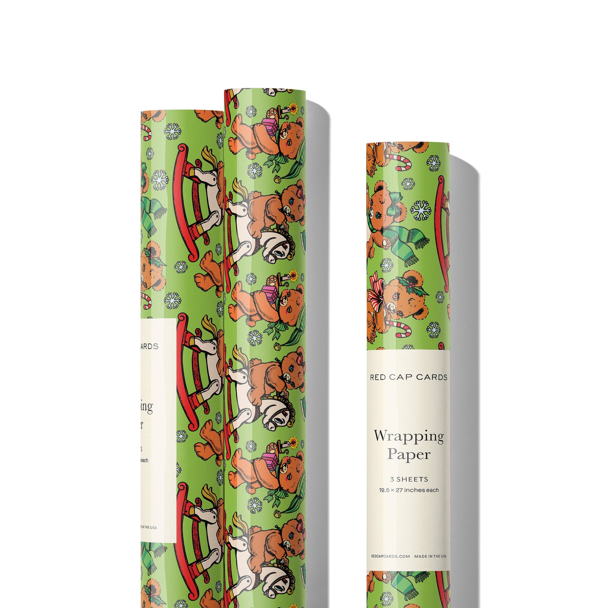Roll of wrapping paper with cartoon characters on a white background