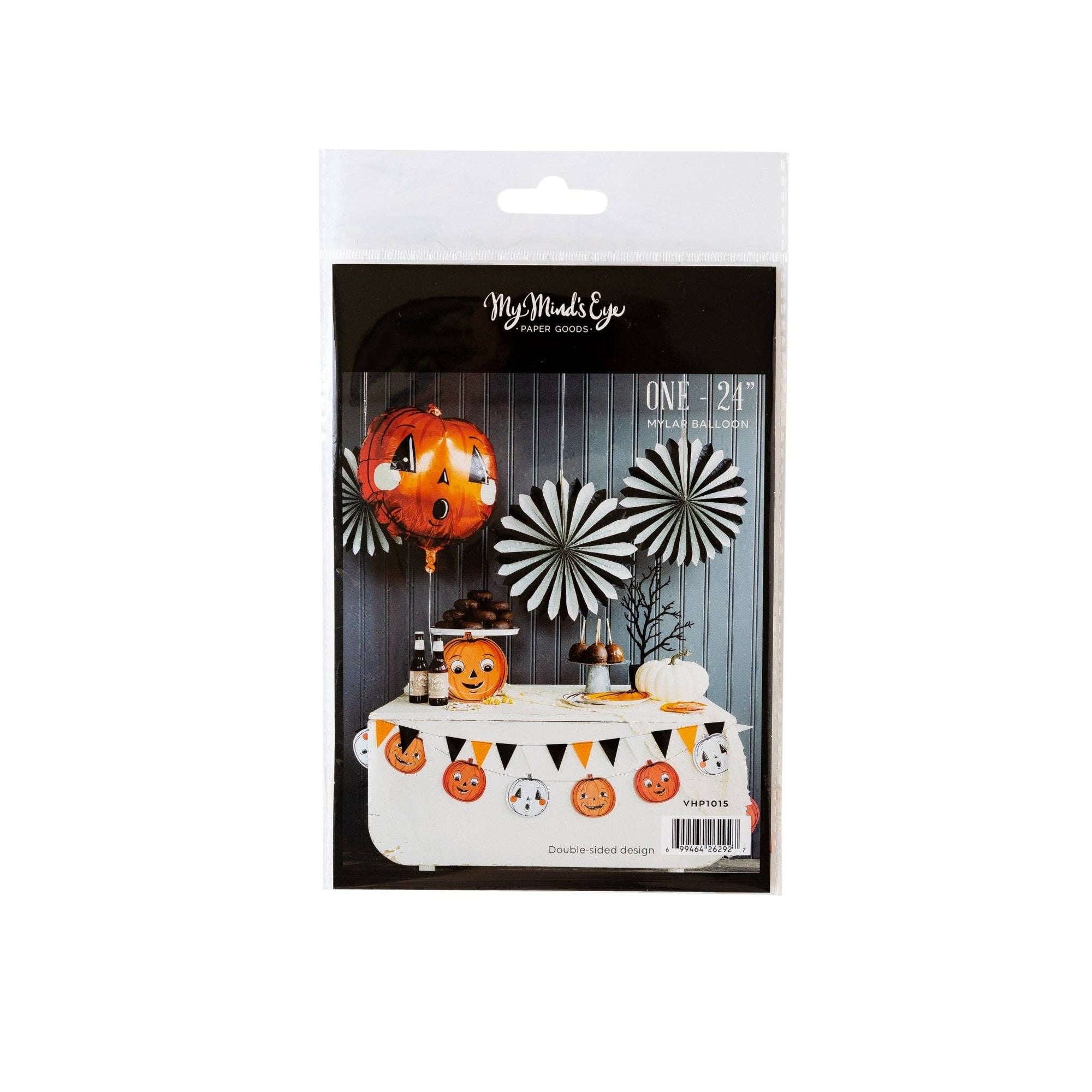 Halloween-themed party decorations in packaging with 'My Mind's Eye' branding.