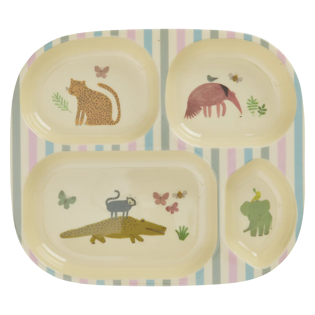 Melamine Kids 4 Room Plate - Sweet Jungle Print