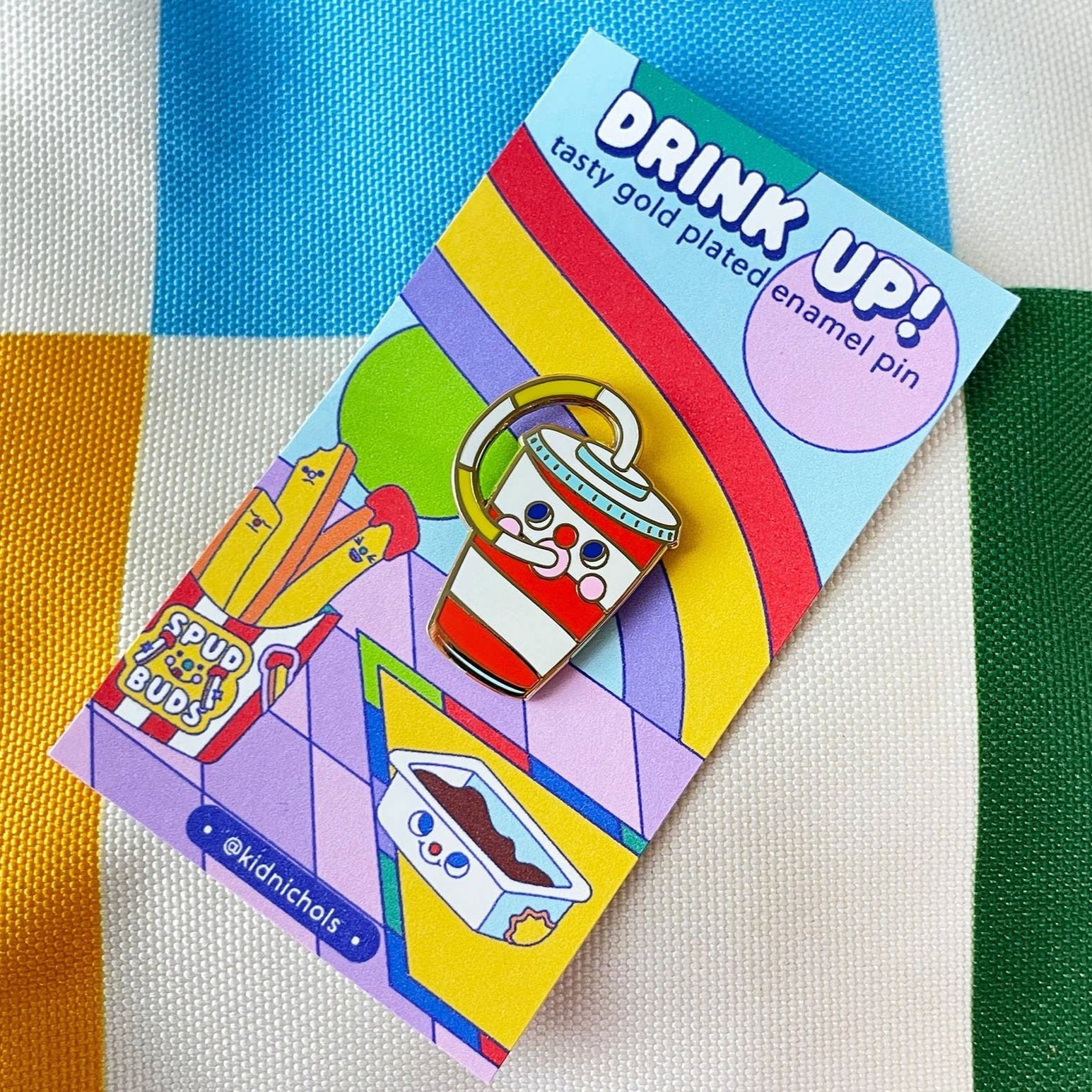 Drink Up Gold Plated Enamel Pin