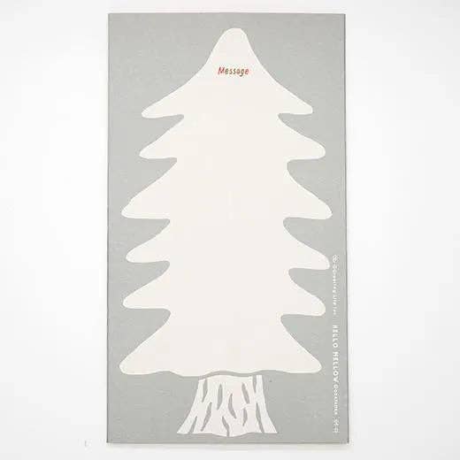 White tree-shaped message card on a gray background