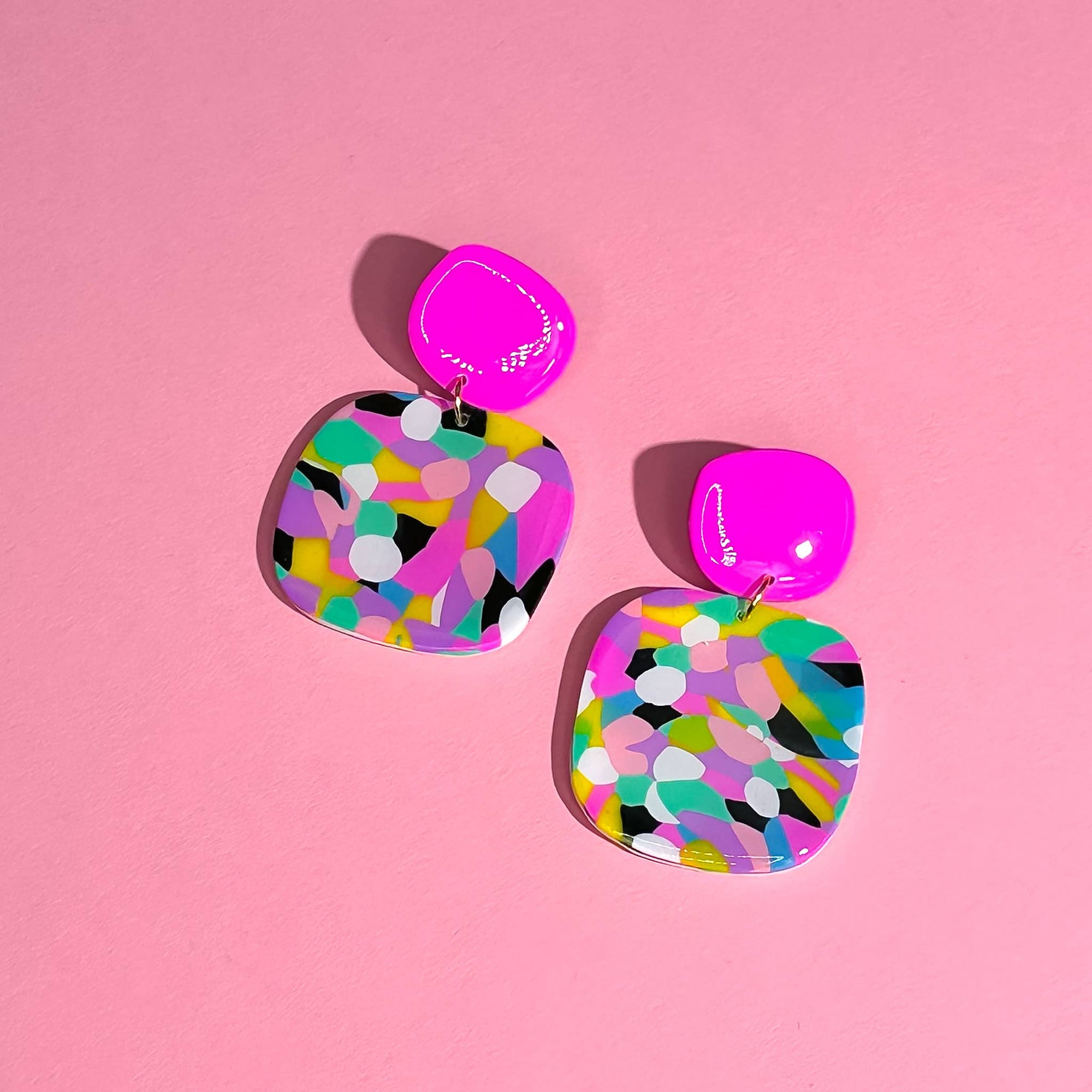 Pink Dot Abstract Bubble Earrings