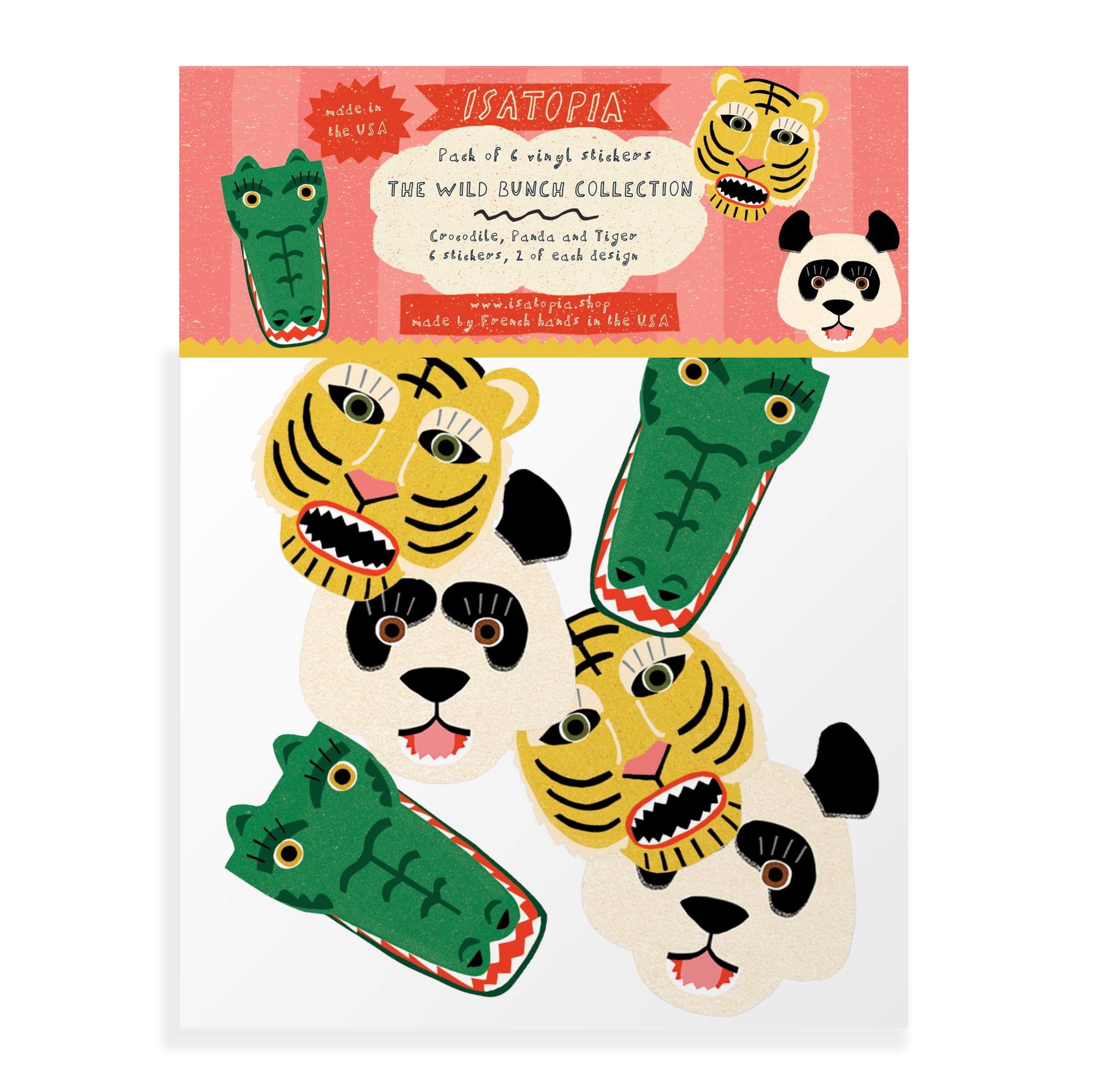 Pack of animal-themed vinyl stickers with a colorful label on a white background