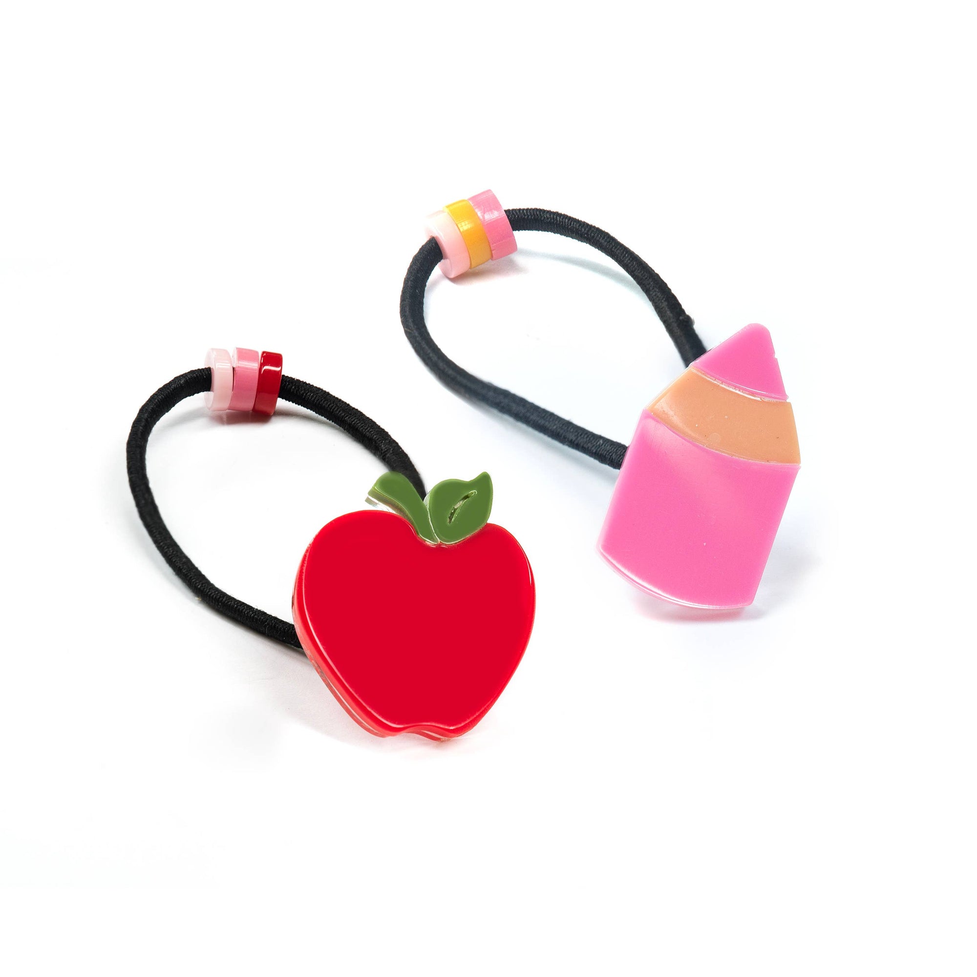 Apple and Pencil Pink Hair Ties -Back to School