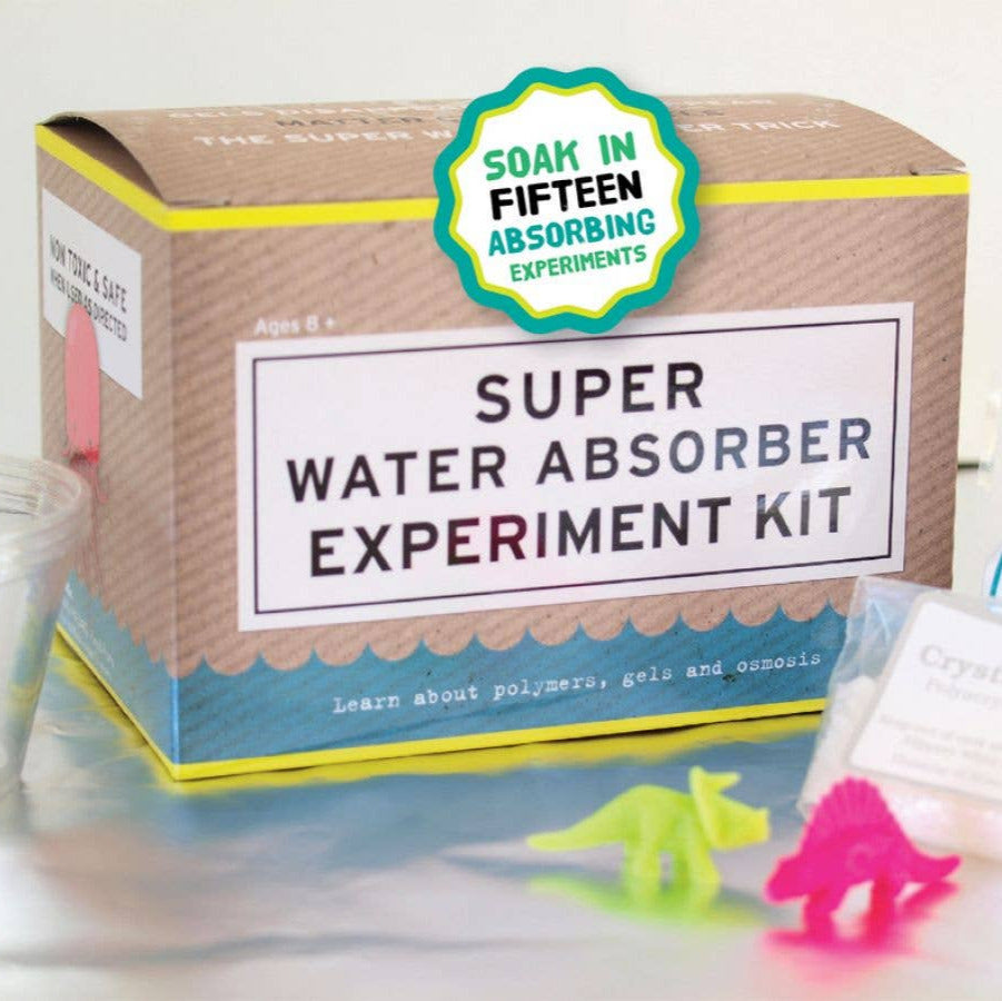 Super Water Absorber Experiment Kit packaging with colorful elements on a light background