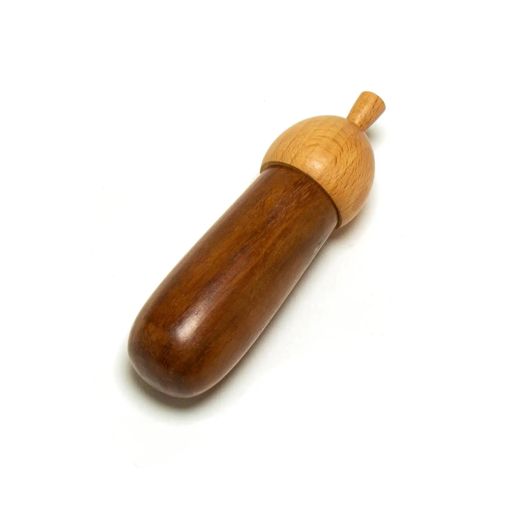 Wooden rolling pin with two-tone finish on a white background