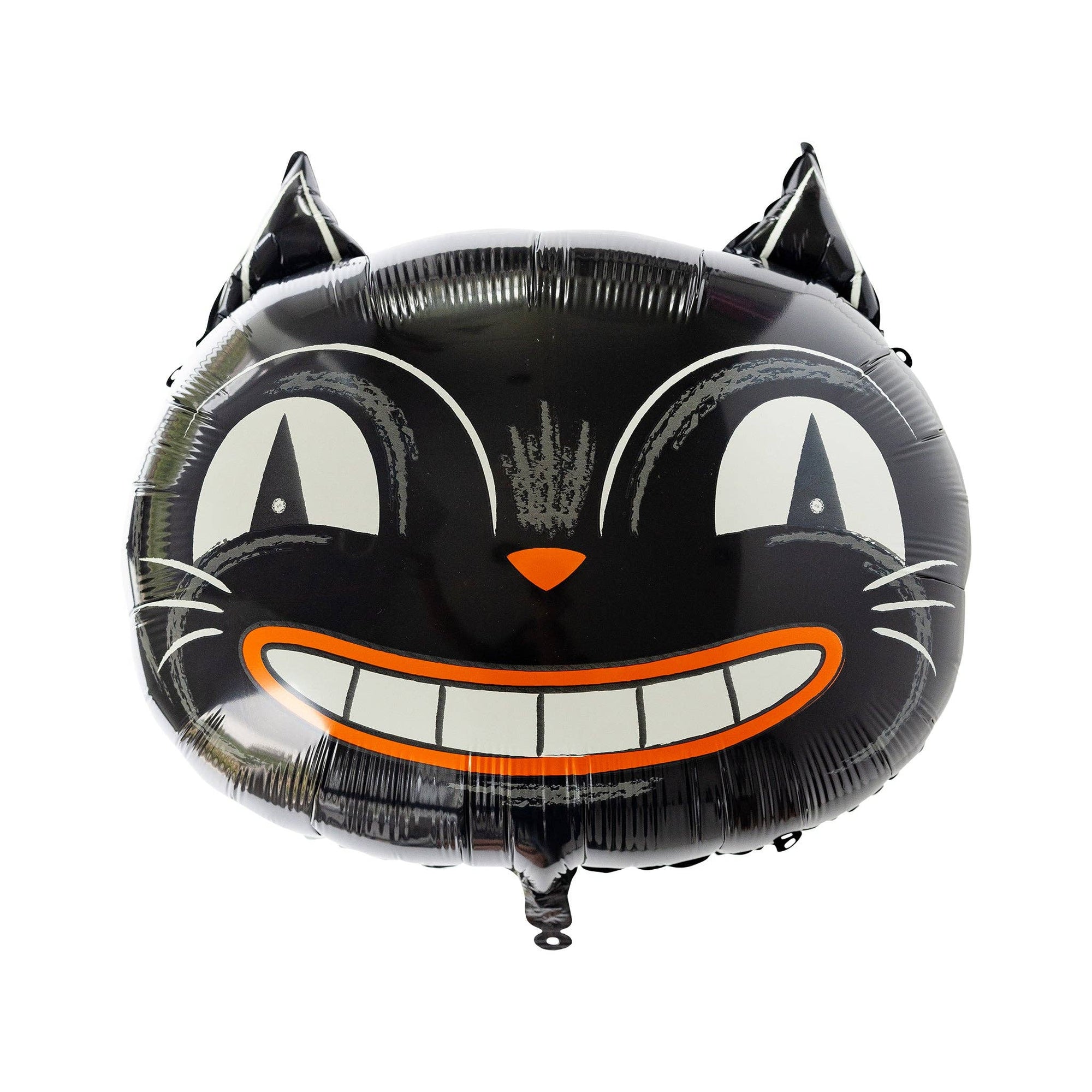 Black cat-shaped balloon with a smiling face on a white background