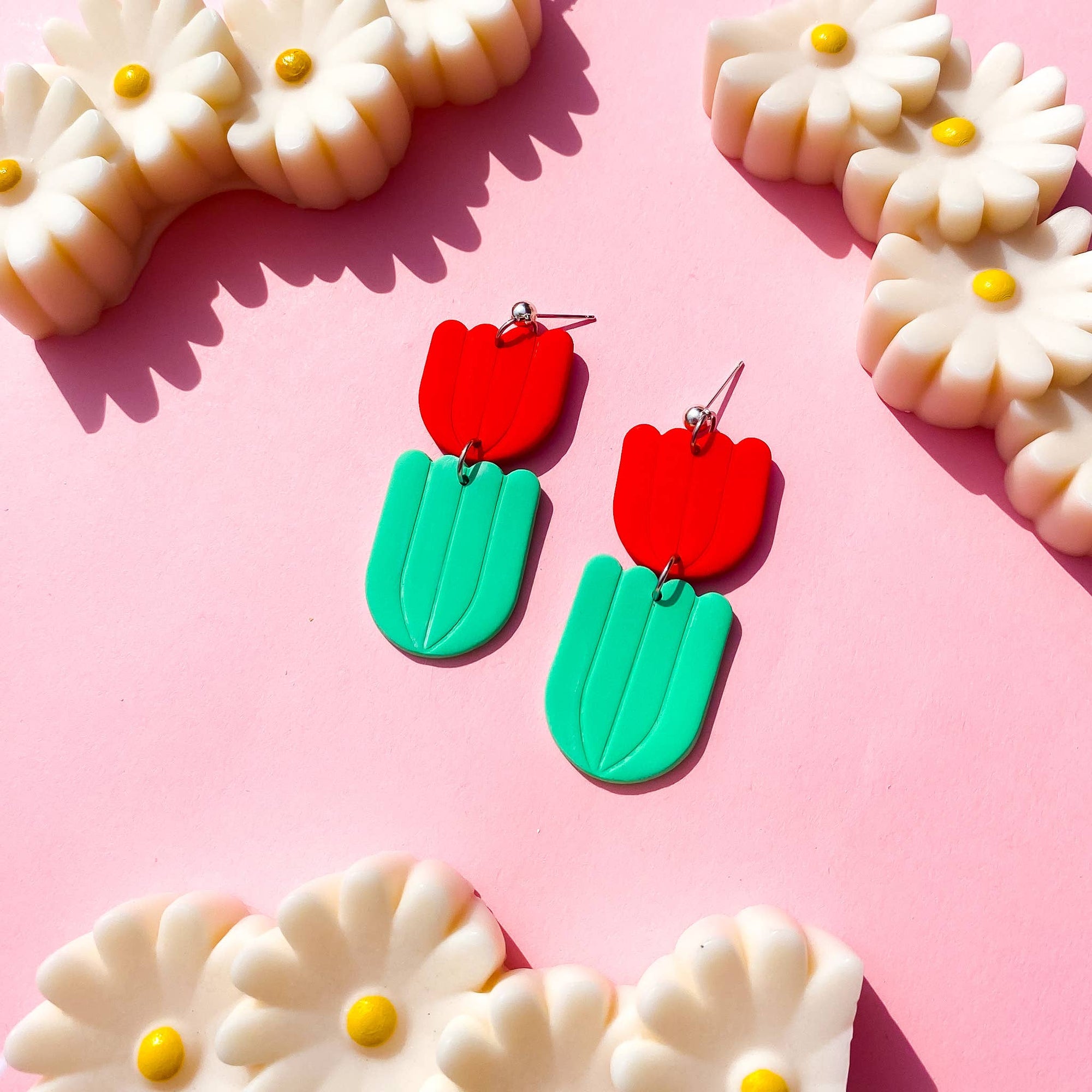 Red Tulip Dangle Earrings