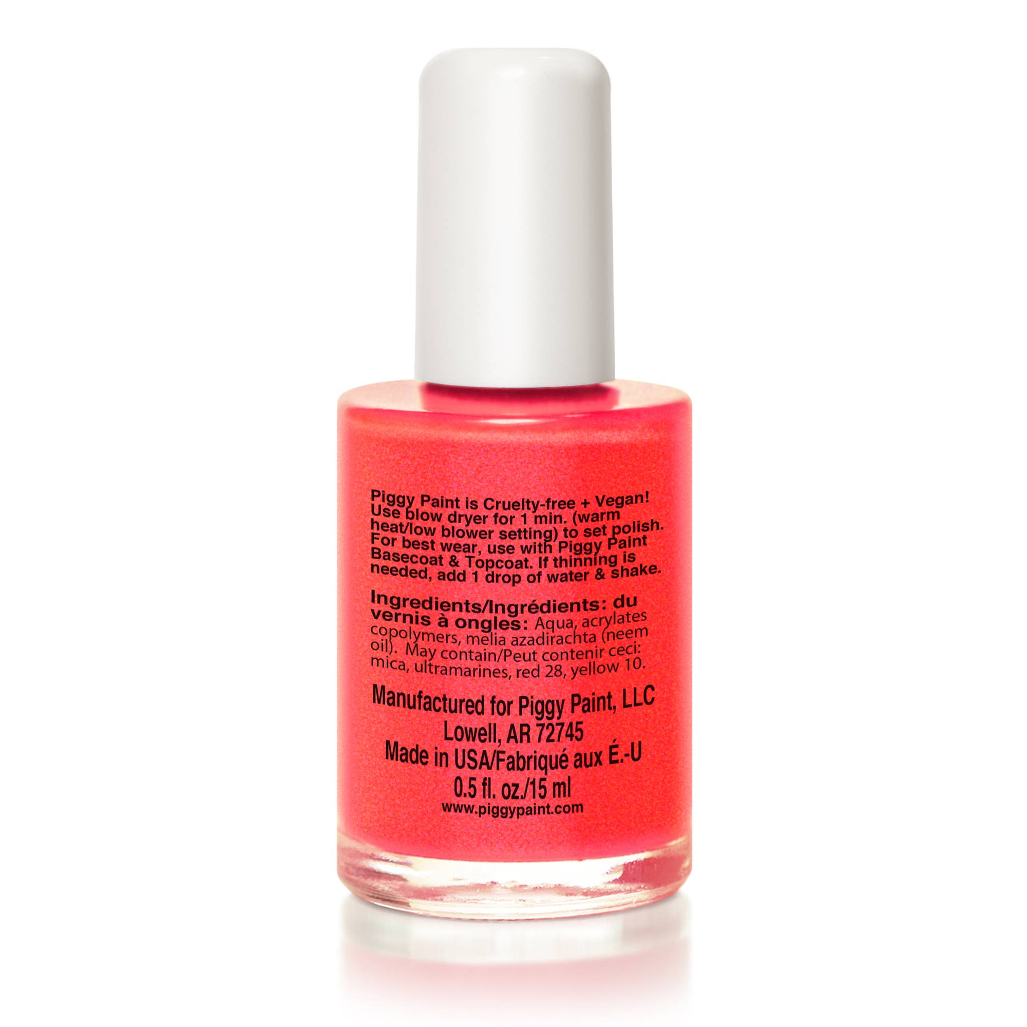 Pink nail polish bottle with white cap on a white background