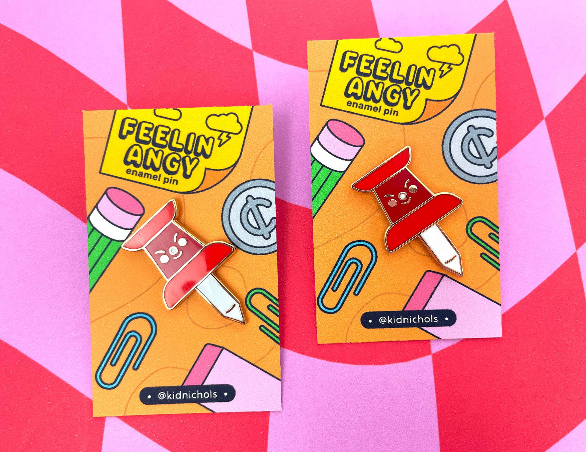Feeling Angy Thumbtack Gold Enamel Pin | Office Supplies