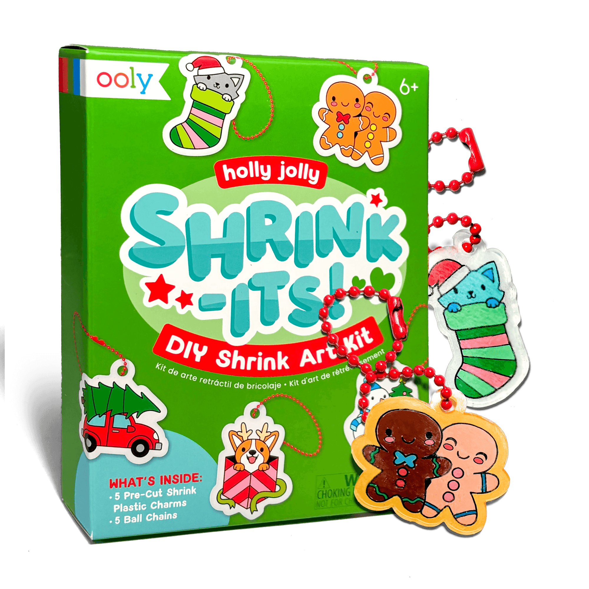 Shrink-it kit packaging with shrink art items on a green background
