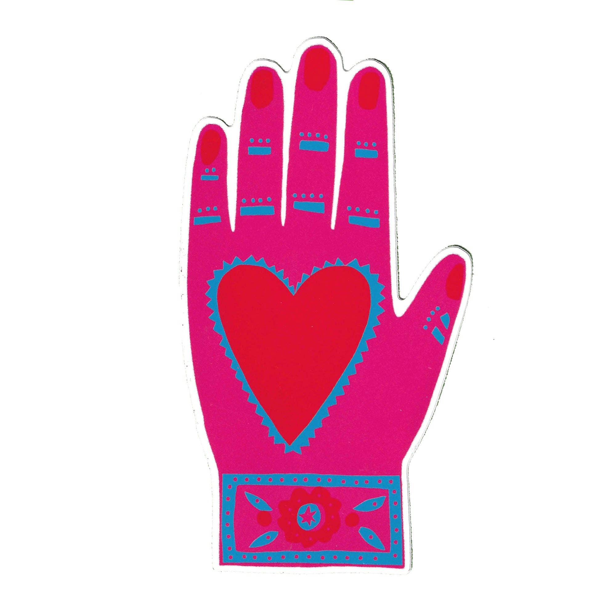 Colorful hand with a heart design on a white background