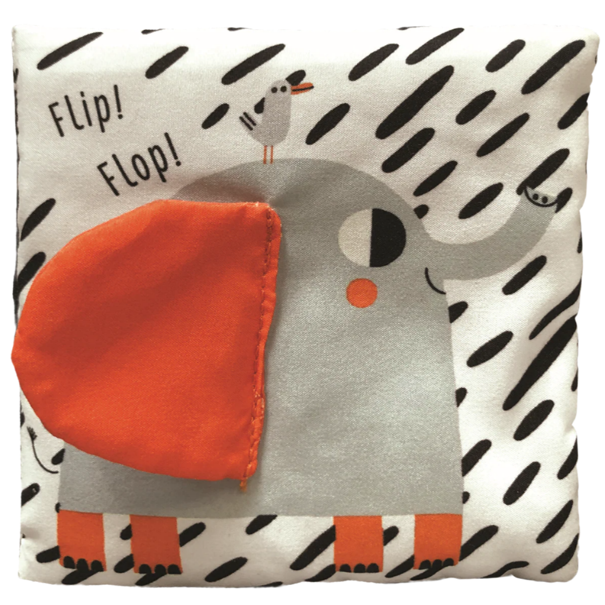Children's book with a cartoon elephant and text on a patterned background