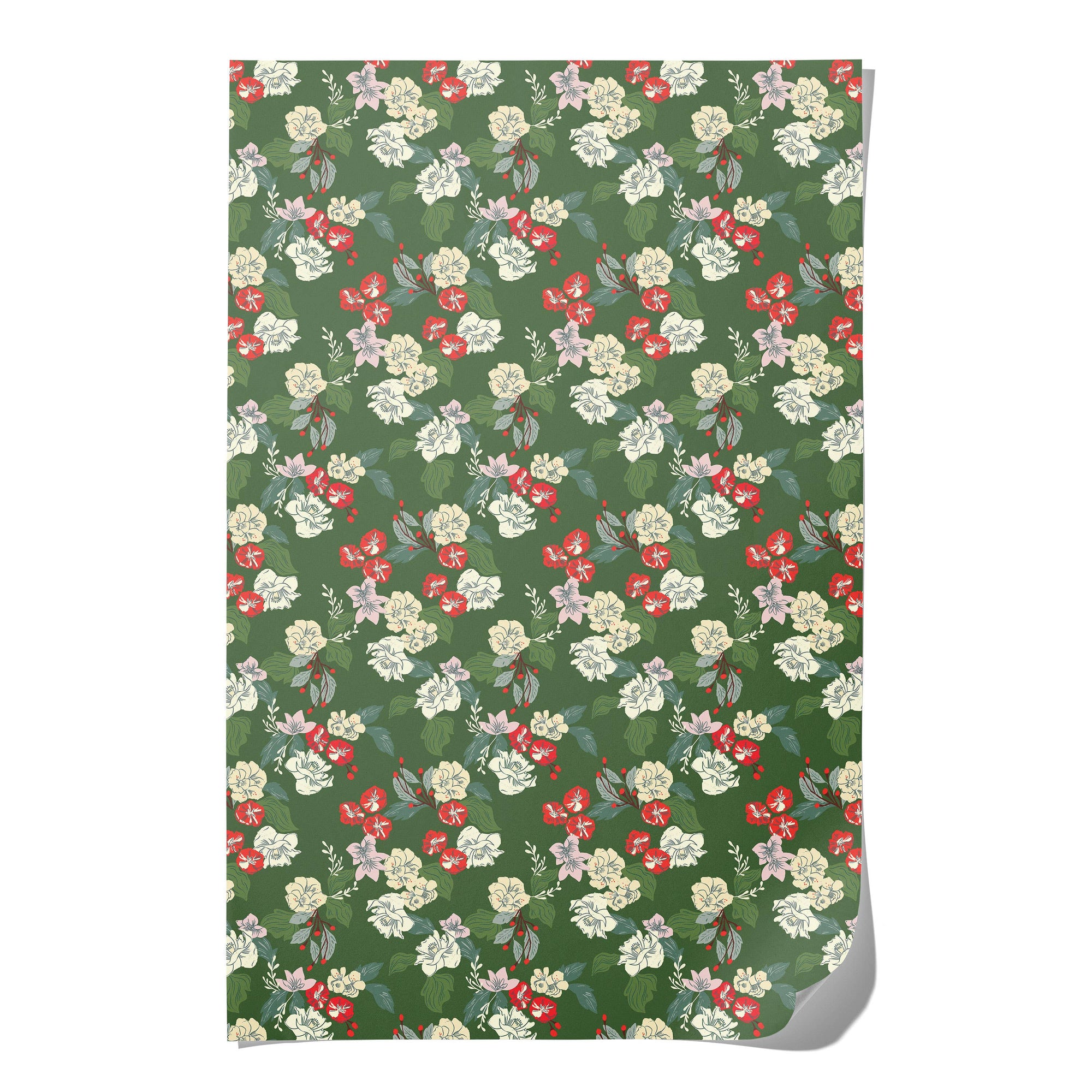 Festive Blooms holiday wrapping paper -roll of 3 sheets